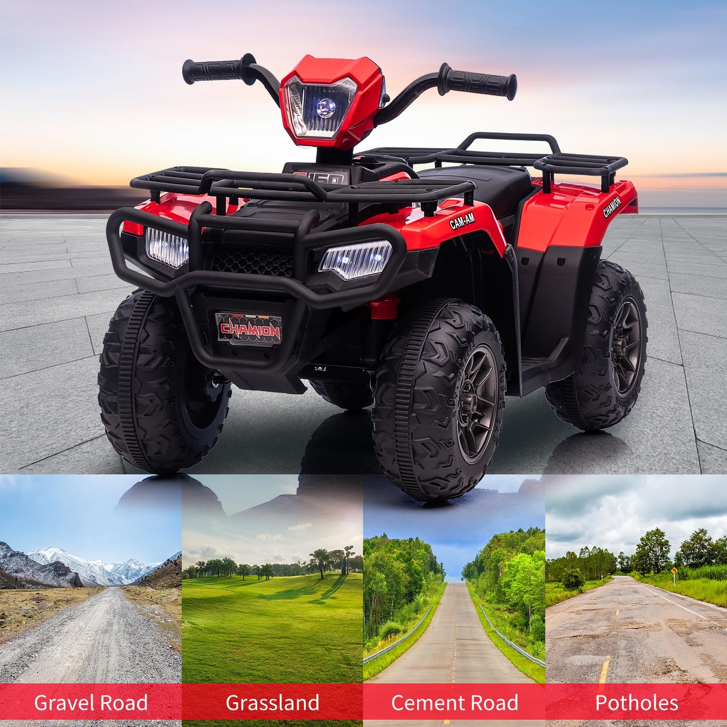 Garvee Ride - P Series: 12V Ride on Quad ATV for Kids, Electric Vehicle for Toddlers, High/Low 2.2mph Safety Speed for Child, Forward/Backward,LED Light, Music,USB for Boys Girls Gift- Red