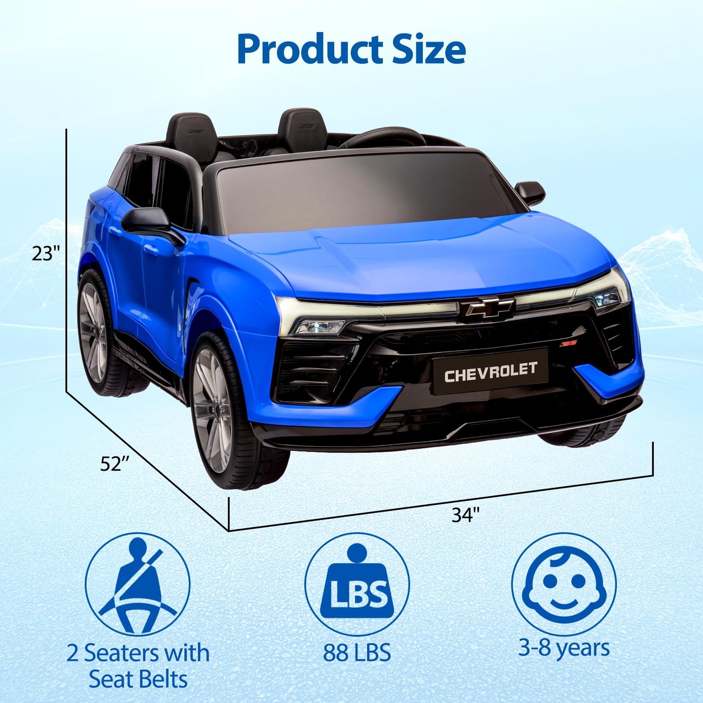 Garvee Ride - P Series: 24V 2-Seater Chevrolet Blazer Kids Car with Remote Control, Bluetooth - Blue