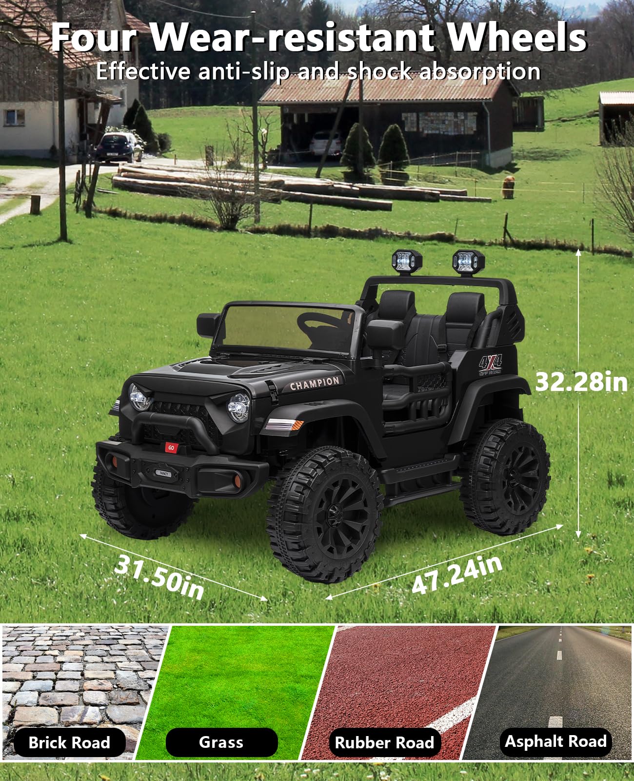 Garvee Ride - P Series: 24V Ride On Car 2 Seater For Kids Age 3+ , XL Electric Vehicles for Big Kids with 20" Wide Seat, 3 Speed, 2x200W Powerful Motor, Suspension, Bluetooth, Music,Power Wheels with Parent Control for Kids to Drive - Black