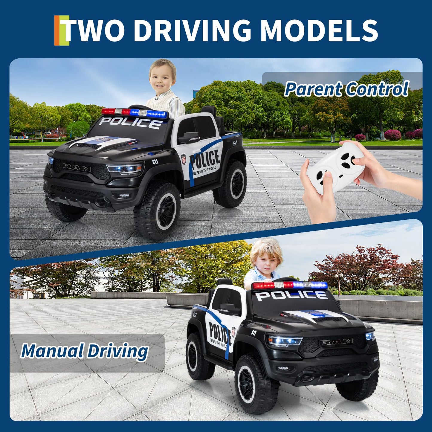 Garvee 12V Electric Ride On Truck for Kids Licensed RAM Pickup Truck Dual Motor Remote Control LED Lights Music Storage