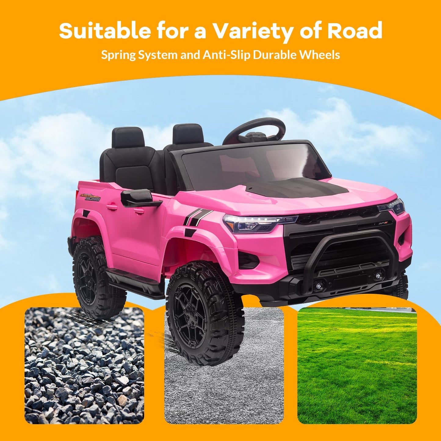 Garvee Ride - P Series: 2 Seater Ride on Car Electric Vehicles w/Remote Control, 24V Battery, Dual Drive, LED Lights, Bluetooth, MP3, Kids Electric Vehicles with Spring Suspension, Pink