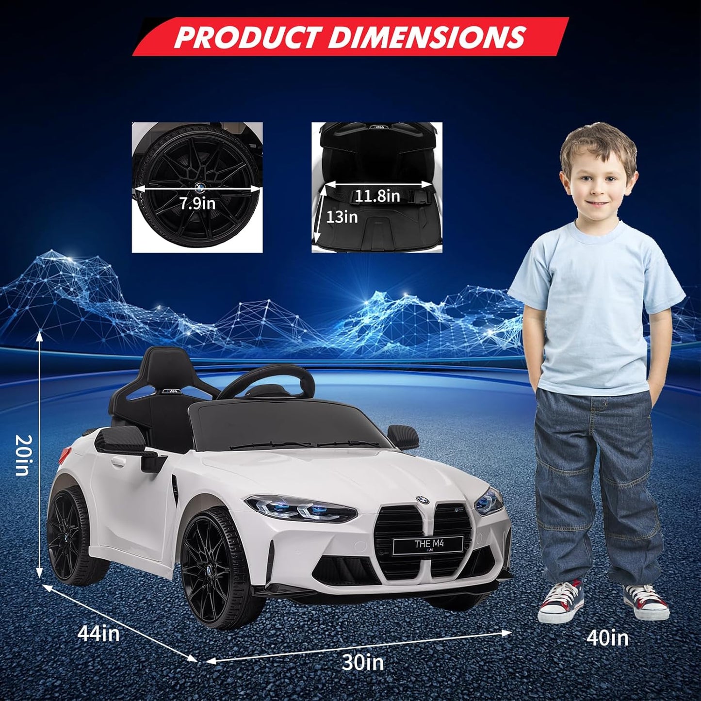 Garvee Ride - P Series: 12V Electric Ride On Car for 37-83 Months, w/RC,Licensed by BMW M4,Power Wheels for Boys Girls, with Suspension System,3 Speeds, Bluetooth, MP3, Double Door, LED Light - White