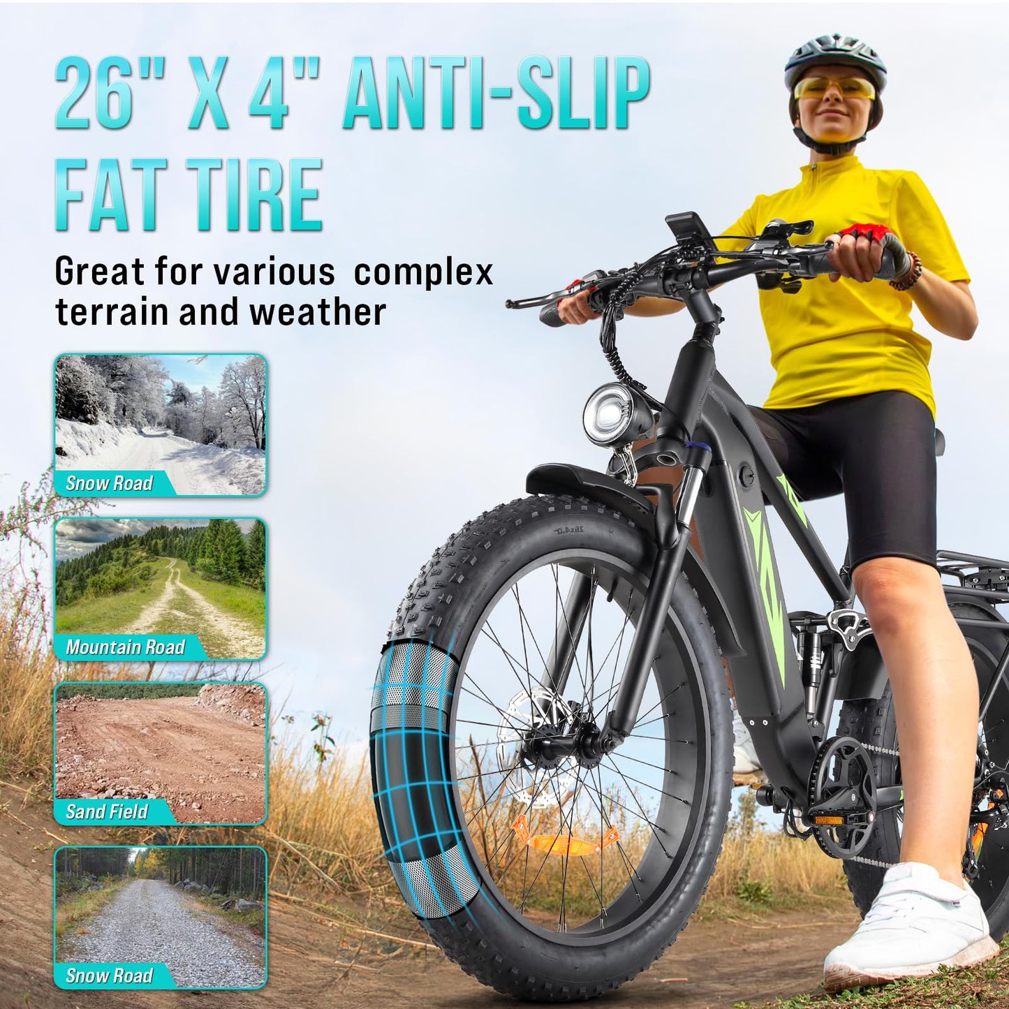 Garvee Electric Bike for Adults 1000W, 48V 17.5AH Battery Adult Electric Bicycles, 26" Fat Tire Full Suspension Ebike, 28MPH Mountain Beach E Bike, 7 Speed, 60Miles Range, UL Certified