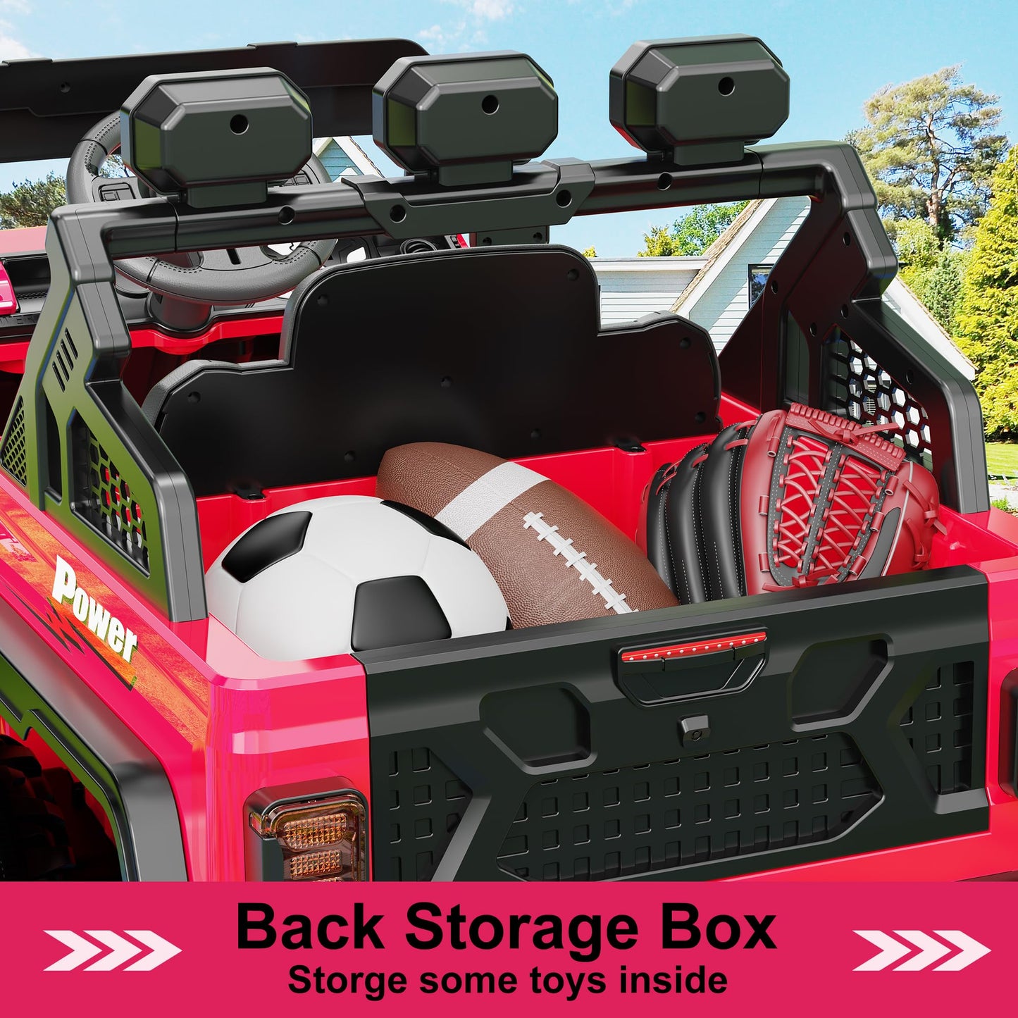 Garvee Ride - P Series: 24V 4WD Ride on Car Kids Ages 3-8, with 6 EVA Wheels, Battery Powered & Remote Control, 3 Adjustable Speeds, Soft Start, Battery Display, Music - Rose Red