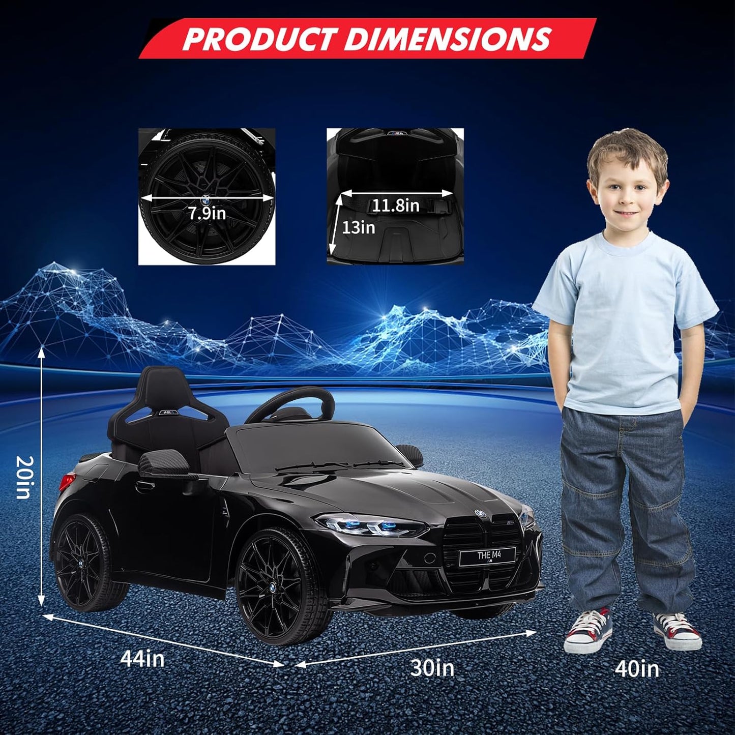 Garvee Ride - P Series: 12V Electric Ride On Car for 37-83 Months, w/RC,Licensed by BMW M4,Power Wheels for Boys Girls, with Suspension System,3 Speeds, Bluetooth, MP3, Double Door, LED Light - Black