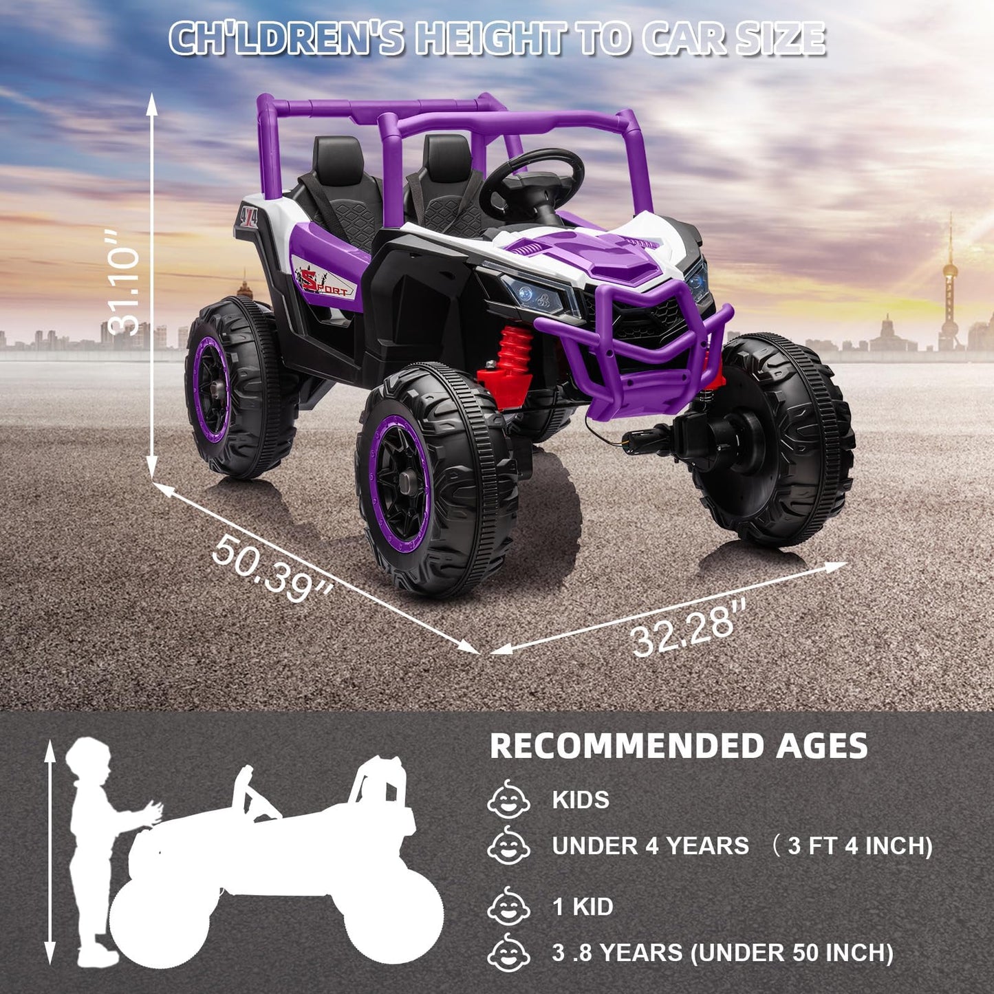 Garvee Ride - P Series: 2 Seater Ride on Car,12V Battery Powered Off-Road UTV Toy,Electric Car with Remote Control,Metal Frame,EVA Wheels,LED,Spring Suspension for 3-8 Boys&Girls - Purple