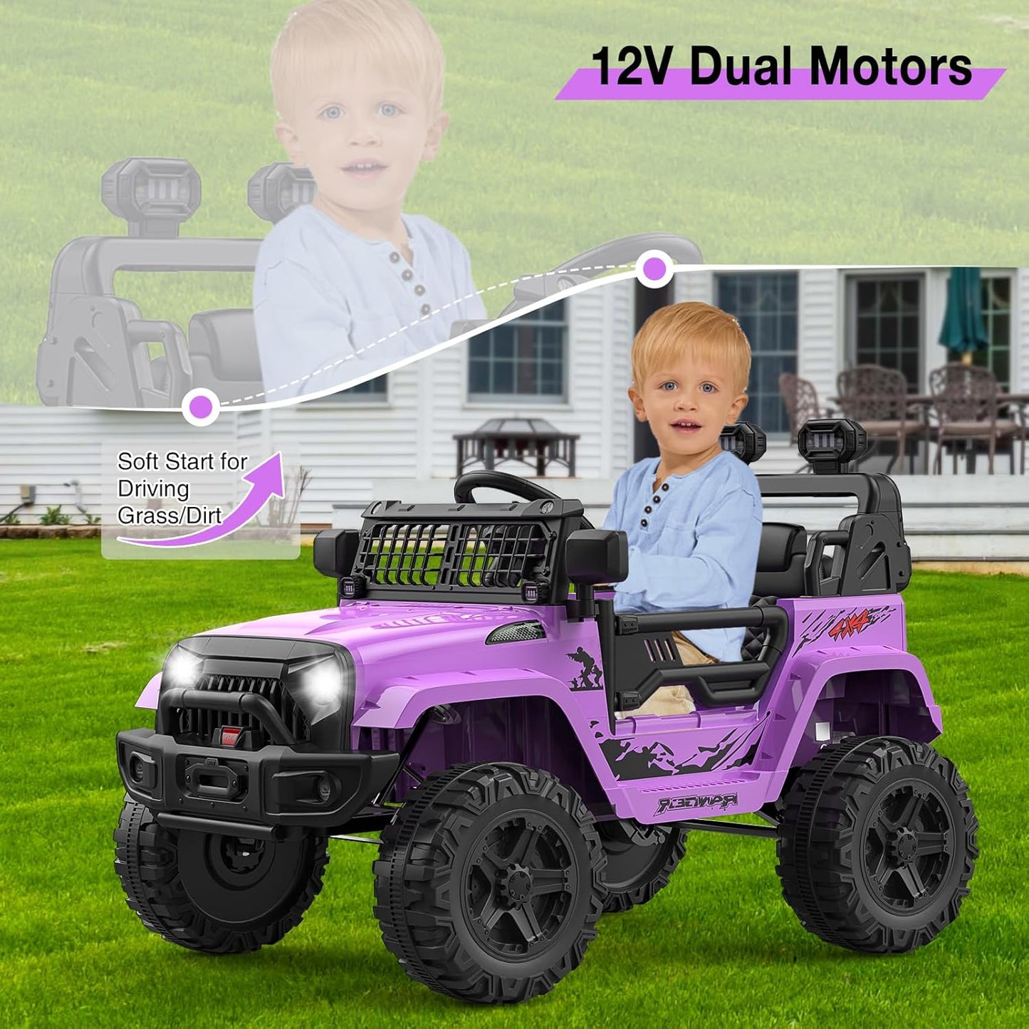 Garvee Ride P Series 12V Kids Electric Ride On Truck Car w/Parent Remote Control, Spring Suspension, LED Lights & AUX Port | Outdoor Ride Toy for Boys Girls 3+ Years