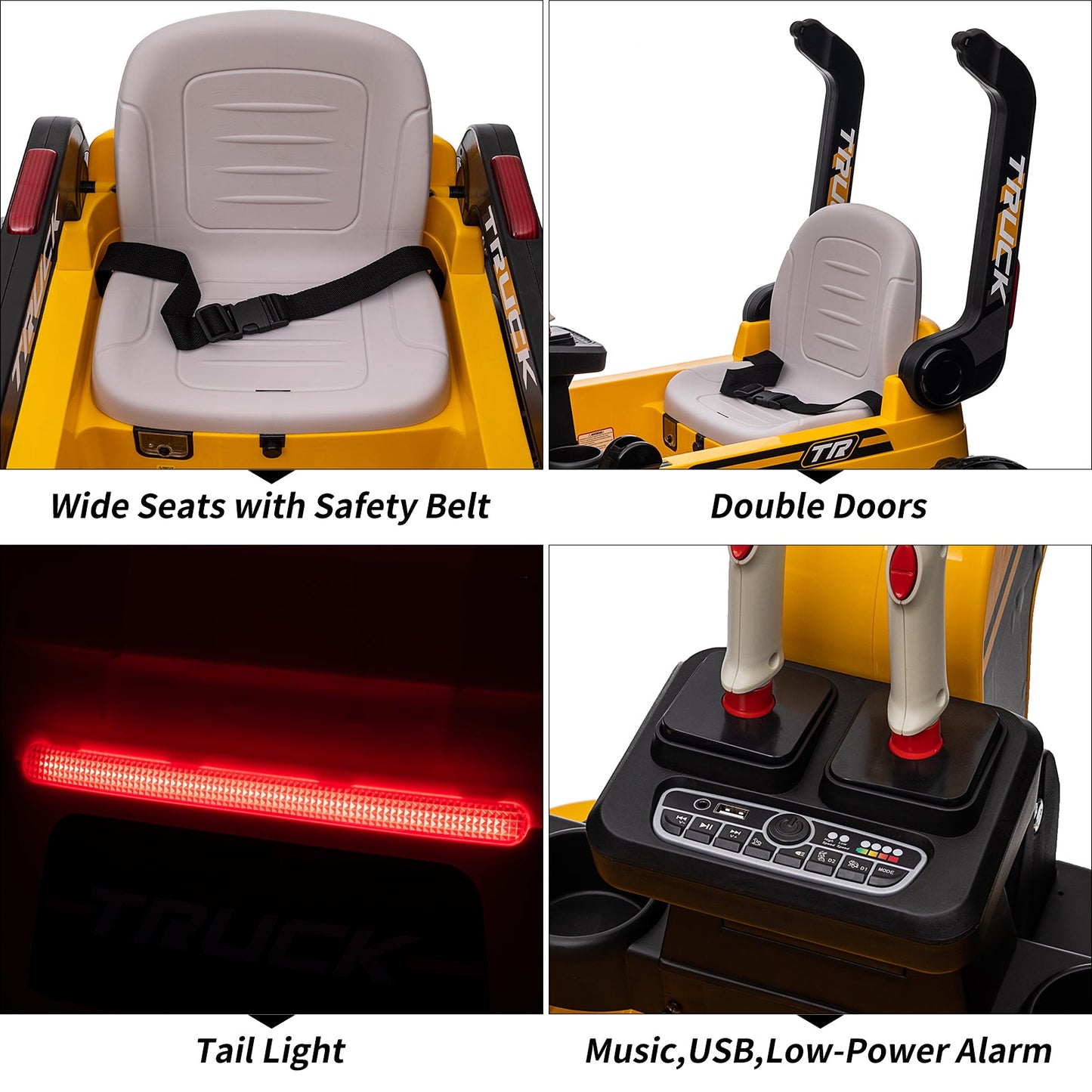 Garvee Ride - P Series: 12V Kids Ride On Excavator Digger Car with Remote Control & Electric Digging Arm with 2x35W Motors, 10Ah Large Battery, 4x75W Driving Motors,Led Tail Light, Music, USB, Ride Toy , Yellow