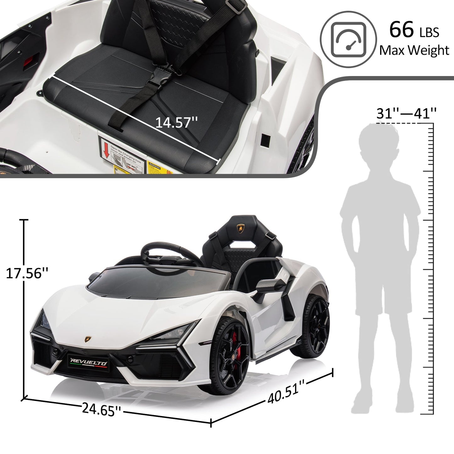Garvee Ride - P Series: 12V Ride On Car for Kids, Licensed Revuelto Electric Vehicle, Battery Powered Sports Car Toy for Boys & Girls, with Bluetooth, Usb