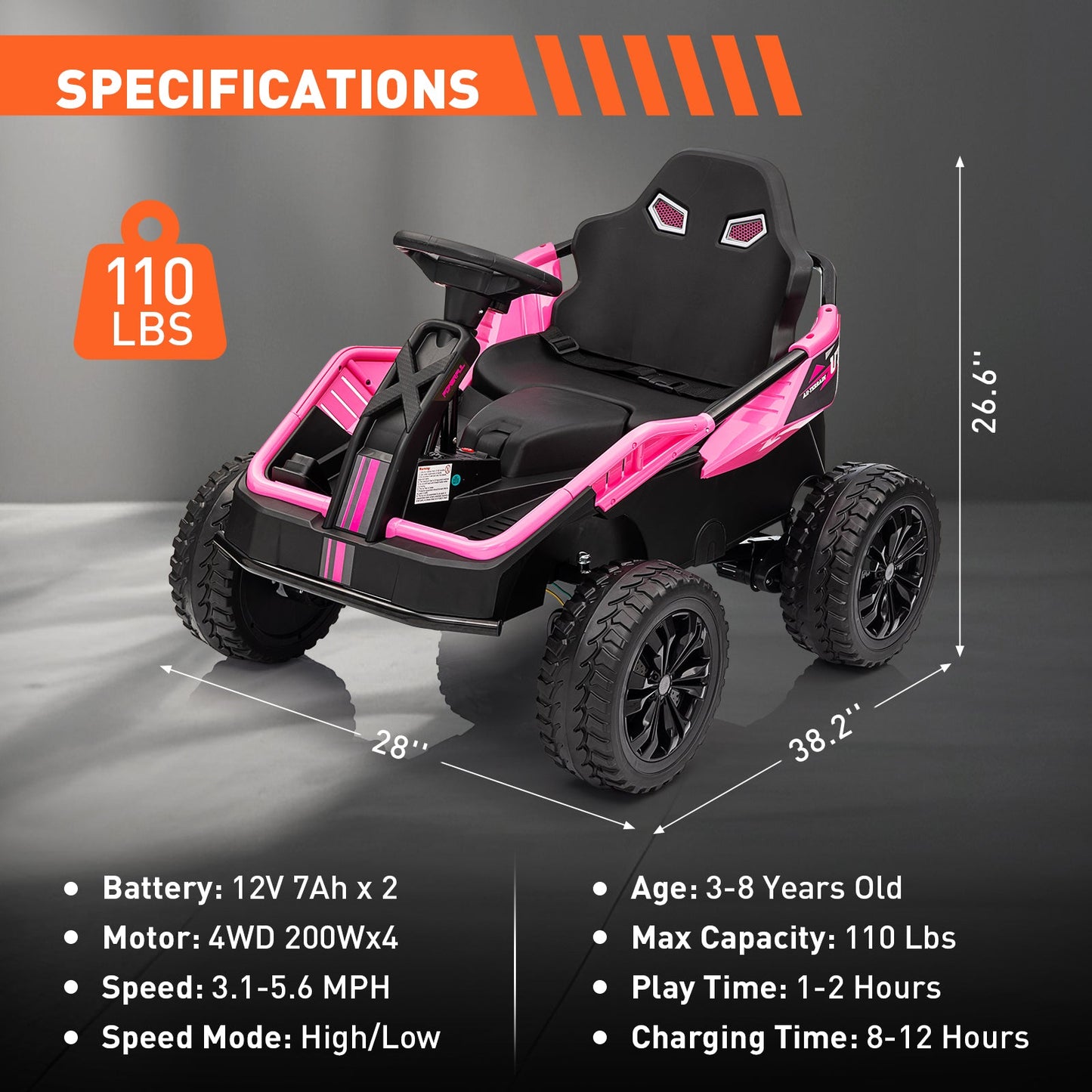 Garvee Ride - P Series: 24V Ride On Car for Big Kids, 6MPH 200W 4x4 Electric Toy with Remote, Metal Frame, Headlights, Shock Absorbers, Outdoor Adventure Vehicle Pink
