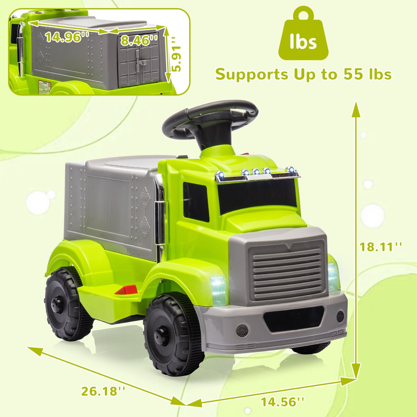 Garvee Ride - P Series: 6V Ride On Truck Toy for Kids Ages 3+ | Electric Dump Truck with Rechargeable Battery, Music & Storage | Indoor/Outdoor 4-Wheeler with Treaded Tires | Ergonomic Seat & Rubber Handle (4.5Ah)
