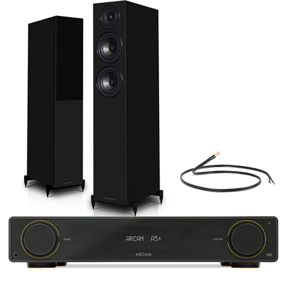 Arcam A5+ Integrated Amplifier with Wharfedale Diamond 12.4i Floorstanding Speakers Pair - Black