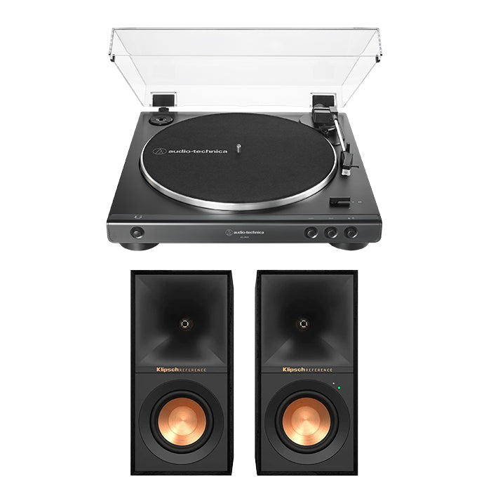 Audio Technica ATLP60X Automatic Turntable with Klipsch R40PM Powered Bluetooth Speakers Pair Hi-Fi Package