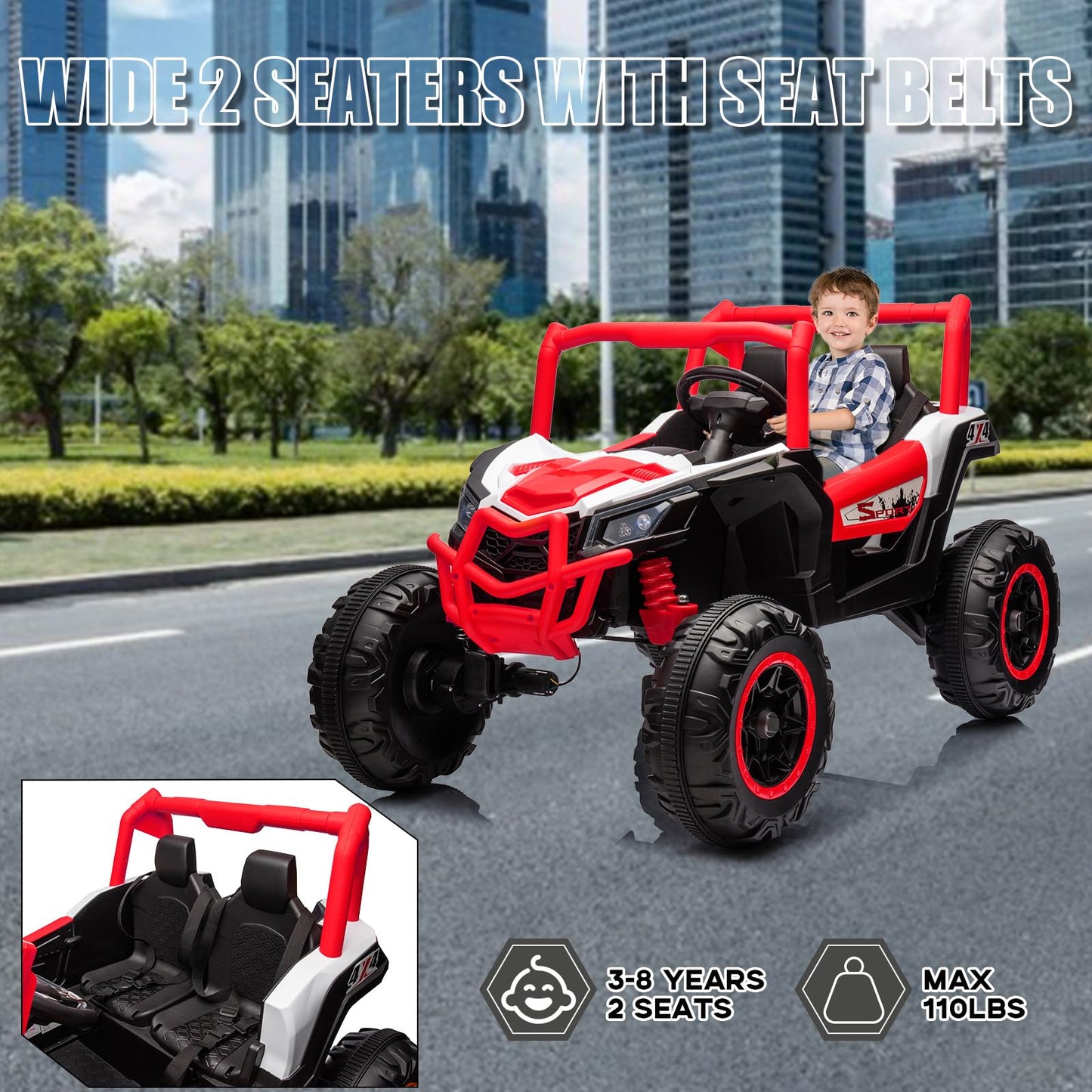 Garvee 24V Ride On Truck 2 Seater Remote Control 4-Wheeler Suspension 3 Speeds LED Lights Durable Plastic Outdoor Fun