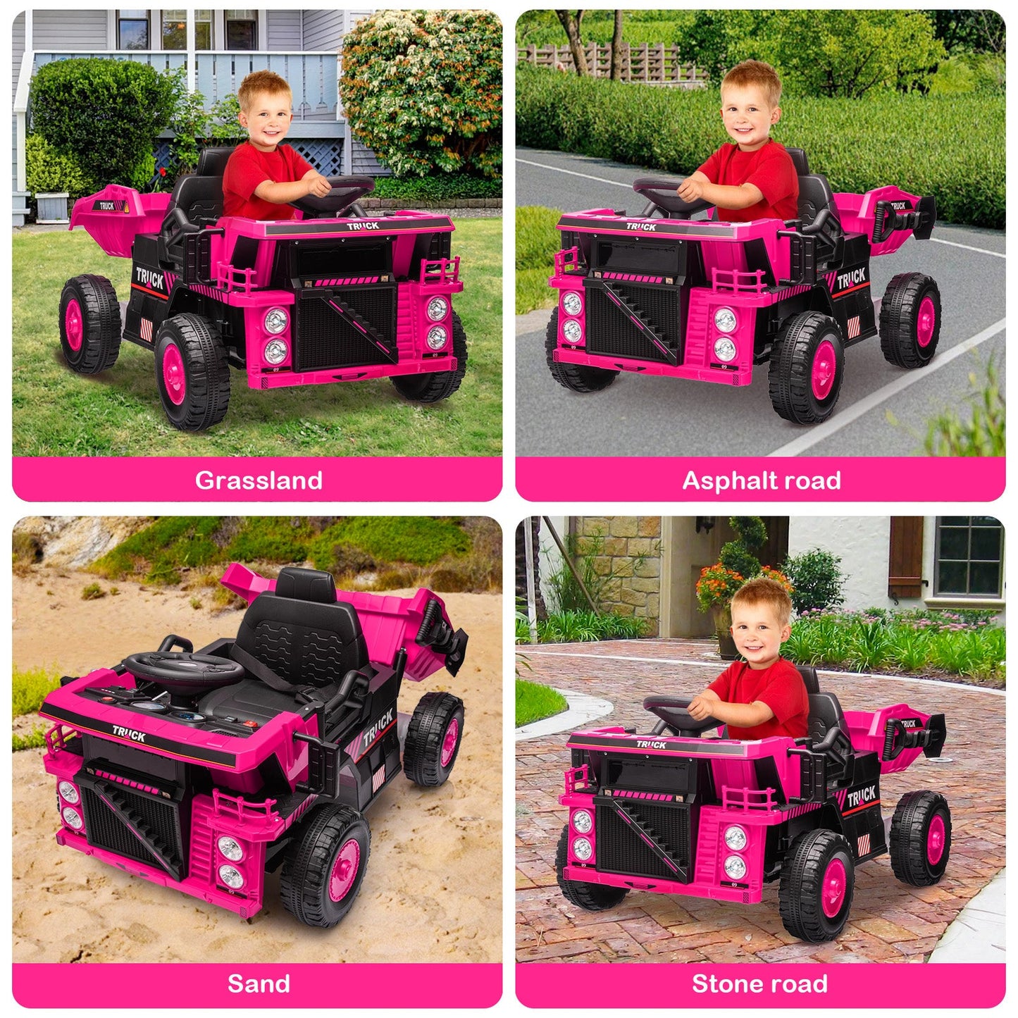 Garvee Ride - P Series: Ride On Dump Truck, Electric Cars for Kids with Remote Control, Dump Bed, Shovel, Music, Led, Wheel Shock Absorption, Ride On Construction Vehicle Four- for Kids 3+(Pink)