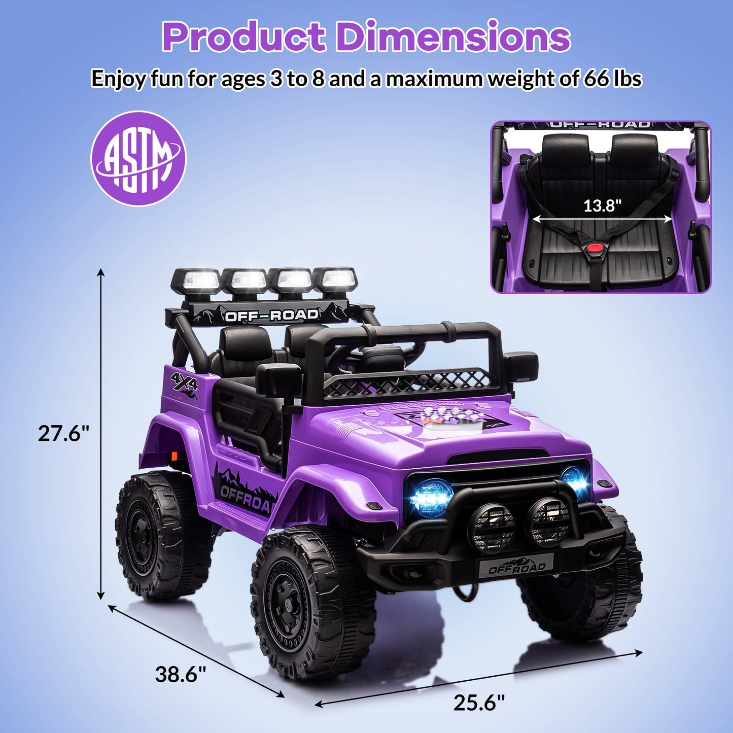 Garvee Ride - P Series: 12VElectric Ride on Truck Car For Kids Age 3+, Remote Control, Twin 25W Motors 3.1MPH Max Speed, Bluetooth USB Music Player, 4 Wheels Suspension LED Lights Safety Belt, Gift for Boy & Girl - Purple