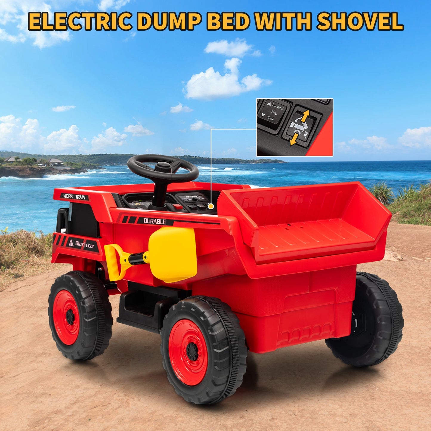 Garvee Ride - P Series: 12V Kids Ride On Dump Truck Electric Car Toy with Remote Control, Auto Dump Bed & Shovel, Durable Plastic, LED Lights & Music, Rose Red, Outdoor Play for Toddlers - Red