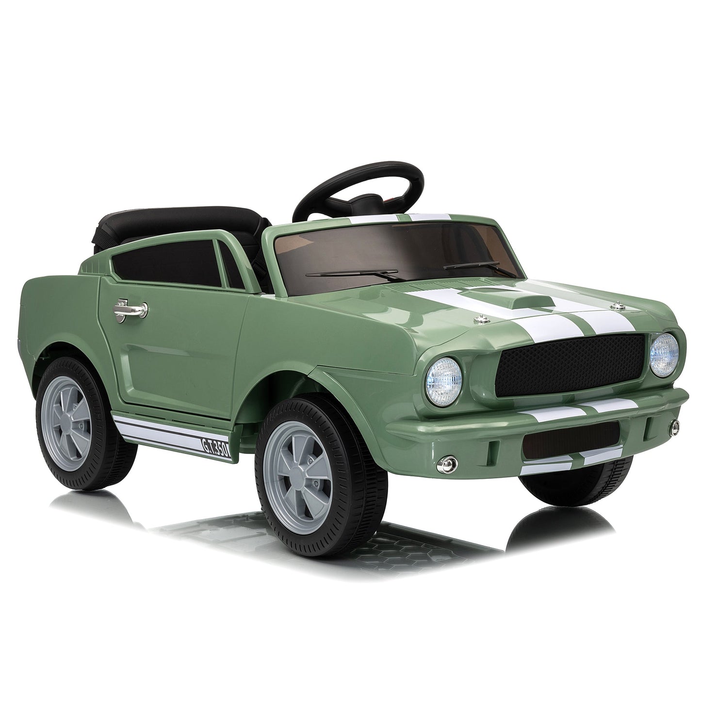 Garvee Ride - P Series: 12V Ride On Licensed Shelby GT350 Electric Car for Toddlers with Remote Control, Safety Belt, 2 Speeds, LED Lights, Music, Green - Kids Battery Powered Vehicle for Ages 3+