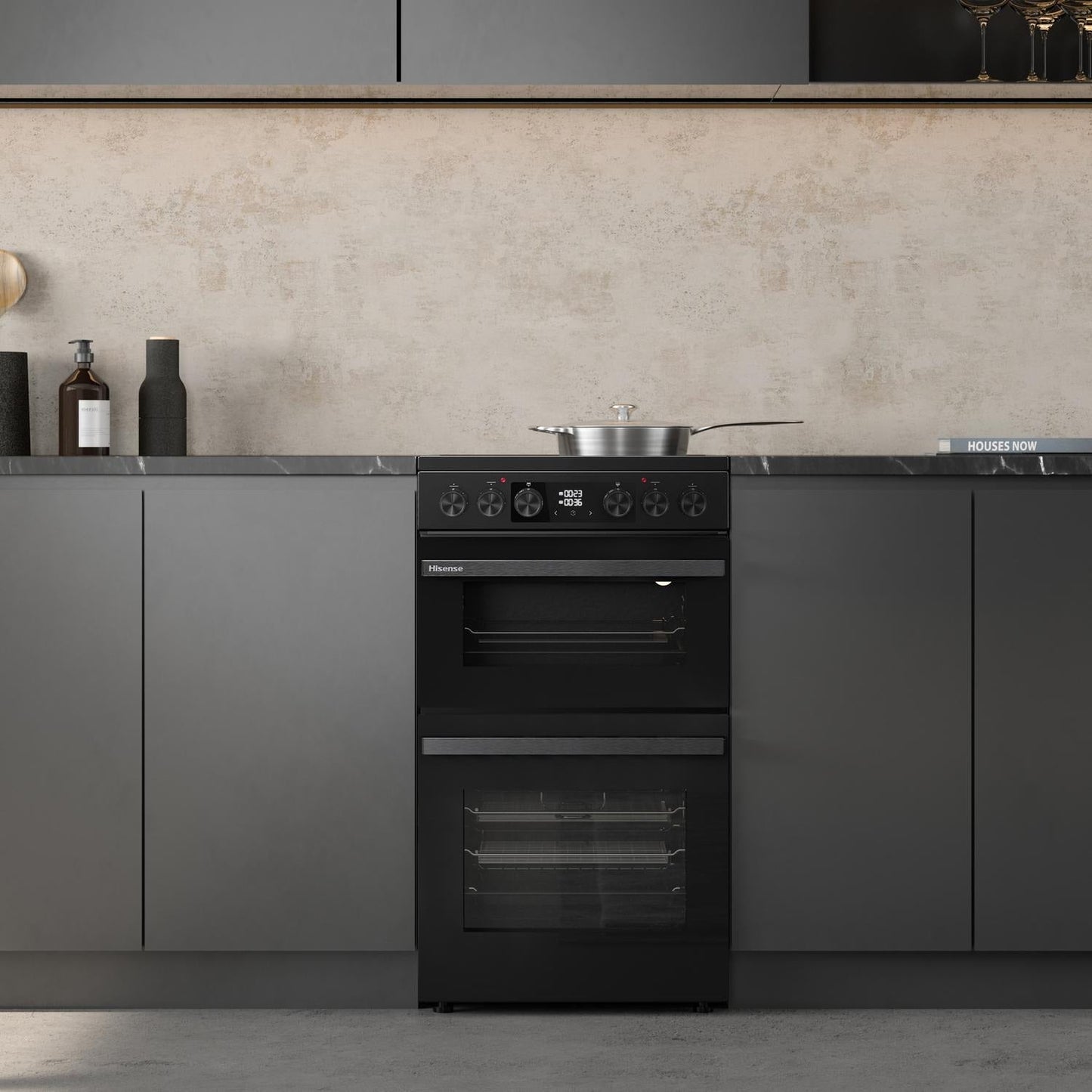 Hisense HDCEC5C10B 50cm Double Oven Electric Cooker with Ceramic Hob Black - A Rated