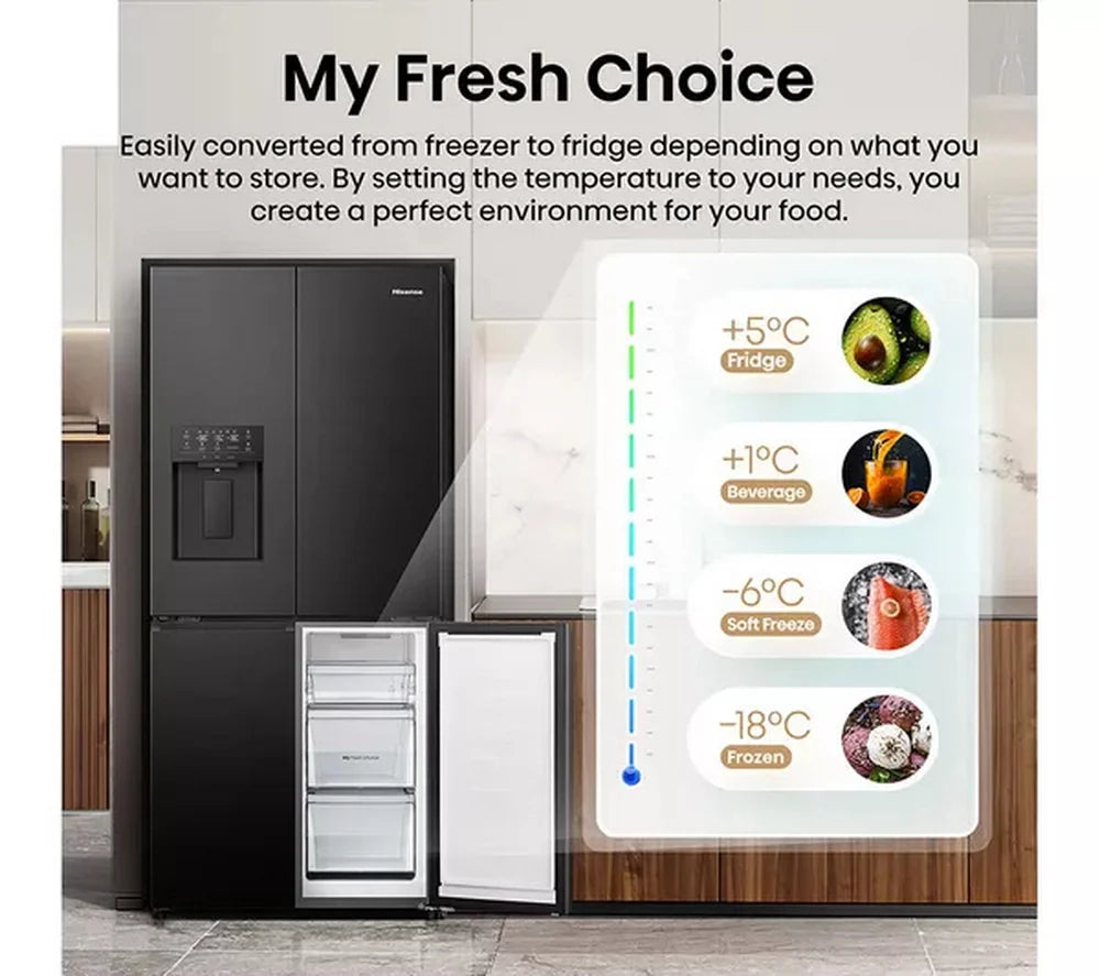 Hisense RQ5P470SYFD PureFlat Non-Plumbed Total No Frost American Fridge Freezer Black