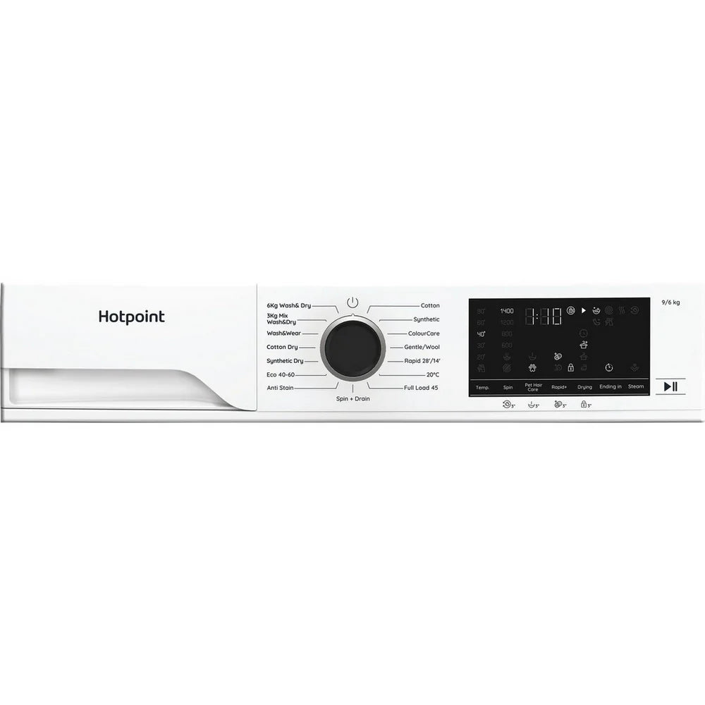 Hotpoint HBD9681ANTSTAIN 9+6kg 1400 Spin Freestanding Front Load Washer Dryer - White