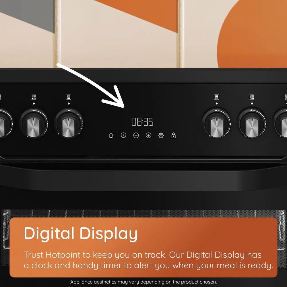 Hotpoint HDD6GDC2B1 60cm Dual Fuel Double Cooker with Glass Lid Black