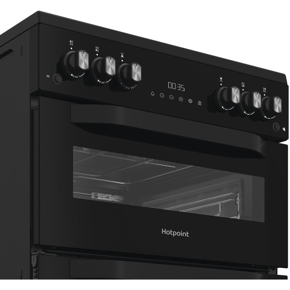 Hotpoint HTG6GDCB1 60cm Gas Twin Cooker with Glass Lid Black