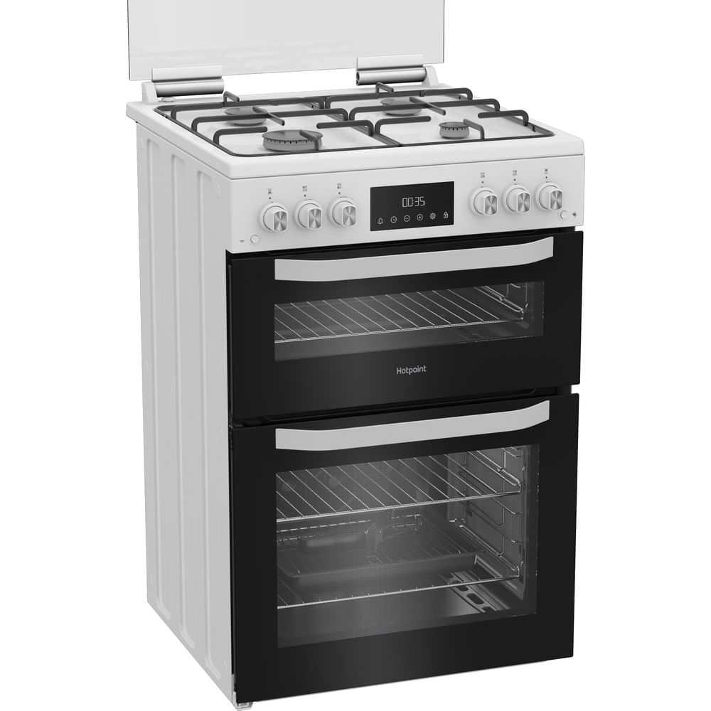Hotpoint HTG6GDCW Freestanding 60cm Gas Twin Cooker with Glass Lid White