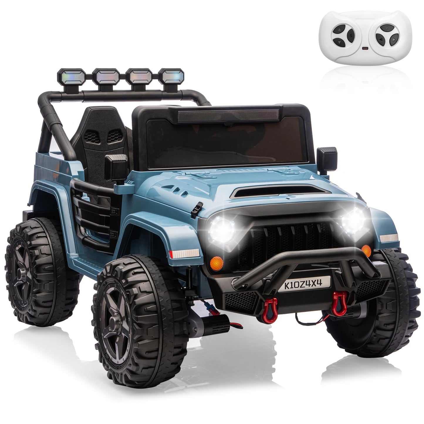 Garvee 24V 2-Seater Electric Ride On Truck for Kids – Remote Control – 4-Wheel Suspension – 3 Speeds – LED Lights – Wireless Audio & MP3 Player – Standard Test Method/CPSIA Certified – Light Blue
