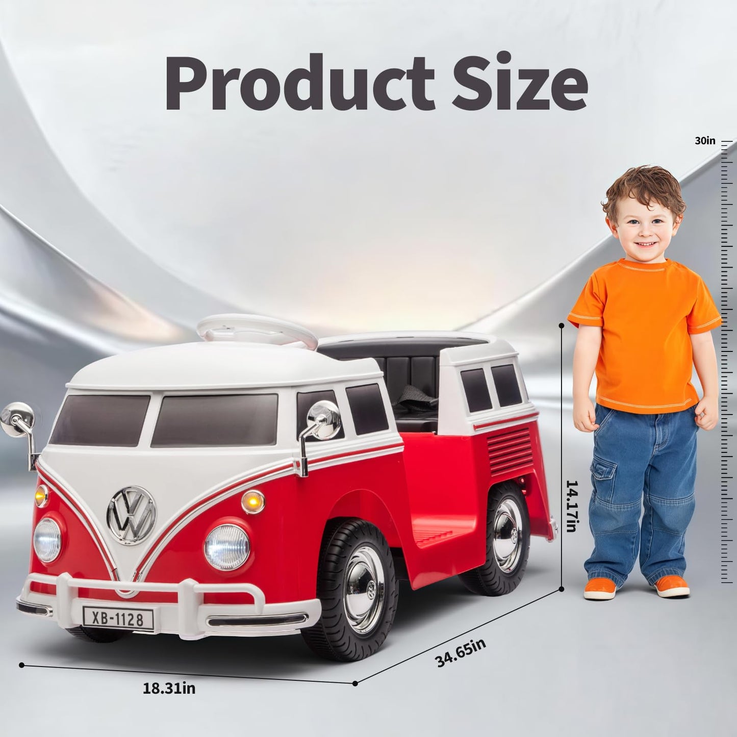 Garvee Volkswagen Licensed Electric Ride-On Bus for Kids - 6V Battery, LED Headlights, Music, Horn, Cup Holder, Pedal Control, 2-Speed, Gentle Start, Eco-Friendly - Red