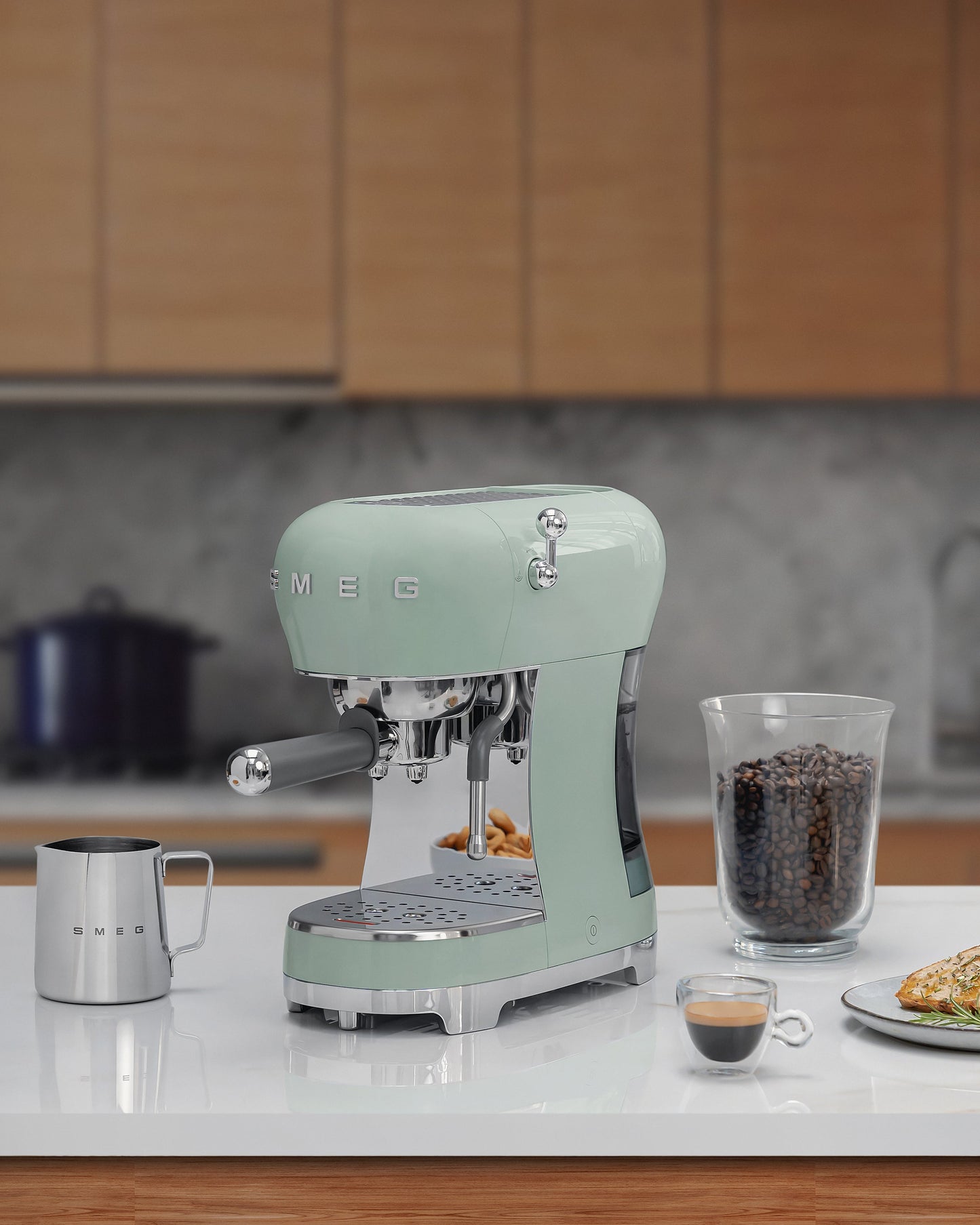 Smeg ECF02PGUK Espresso Coffee Machine with Steam Wand Pastel Green