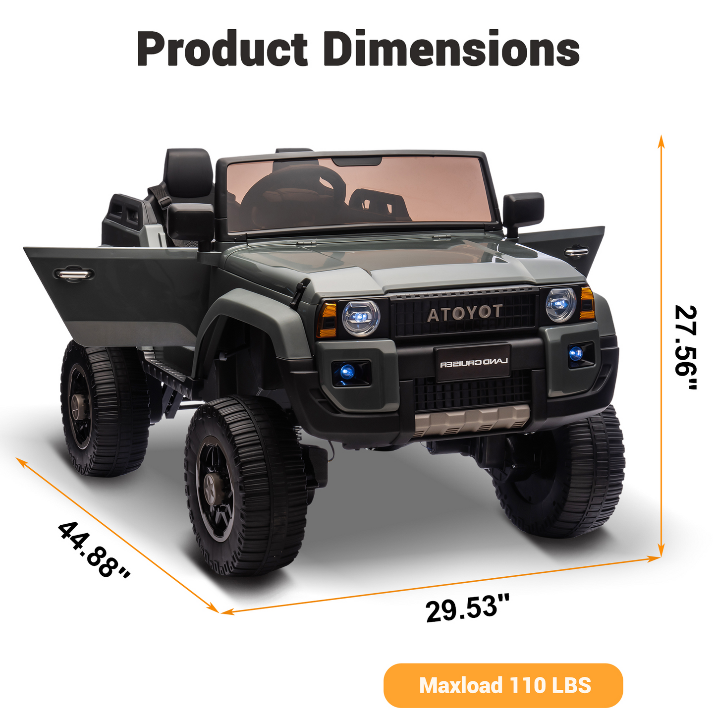 Garvee Ride P Series 24V Kids Electric Ride-On Car w/Parent Remote Control, 4WD/2WD Switch, Bluetooth Music, LED Lights & Shovel – 2-Seater Off-Road Toy for Over 3 Years, ASTM/CPSIA Certified