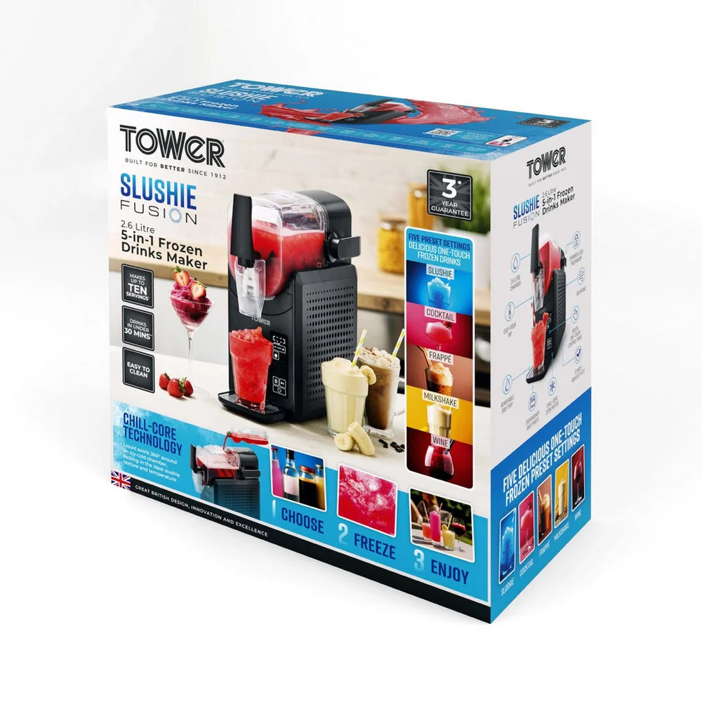 Tower T19058 Slushie Fusion 2.6 Litre 5-in-1 Frozen Drinks Maker - Black