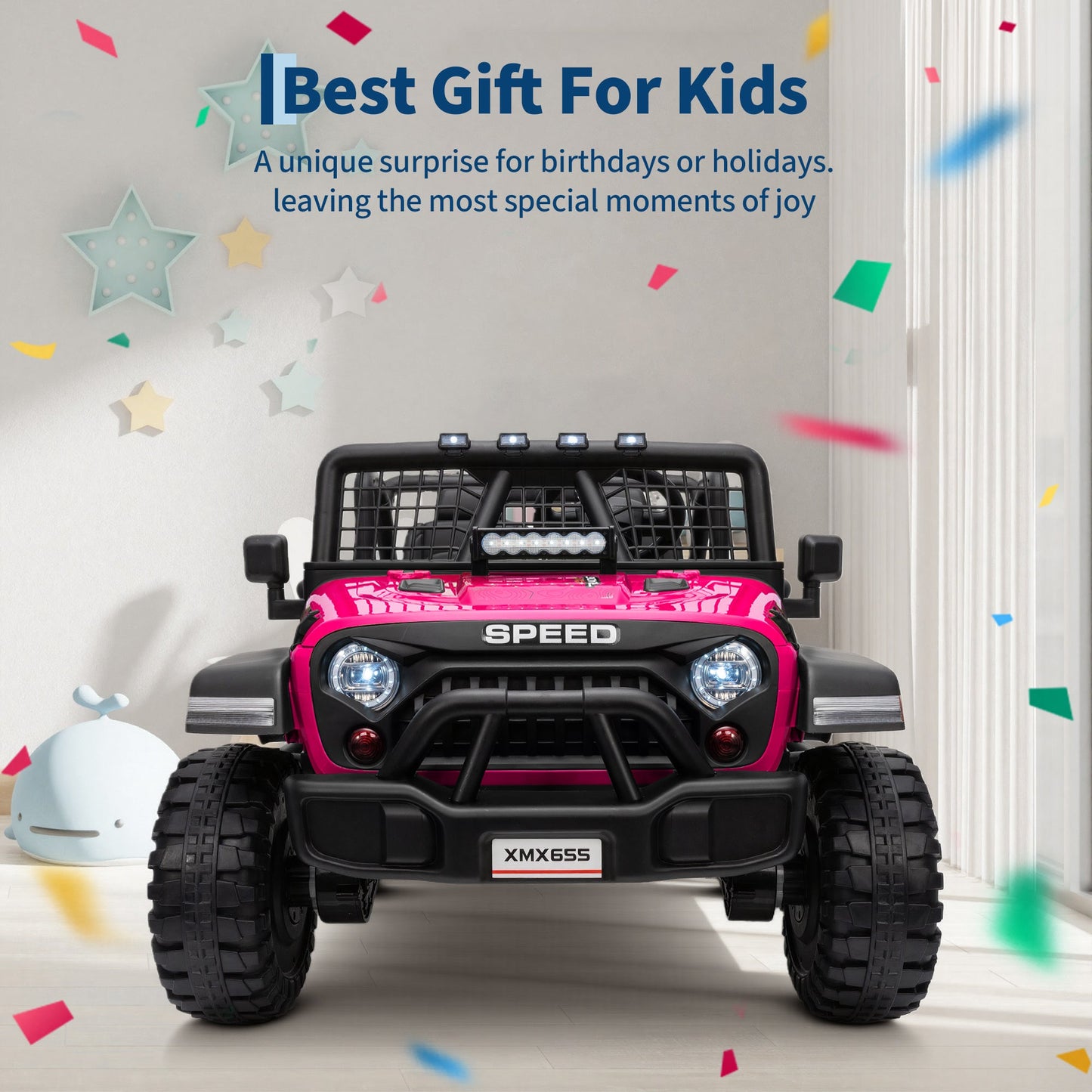 Garvee Ride - P Series: 2 Seater Ride On Car for Kids, 24V Electric Truck with Parent Remote Control, Spring Suspension, 2 Speeds, LED Headlight & Music Player, Kids Electric Vehicle for Aged 3-8 Years