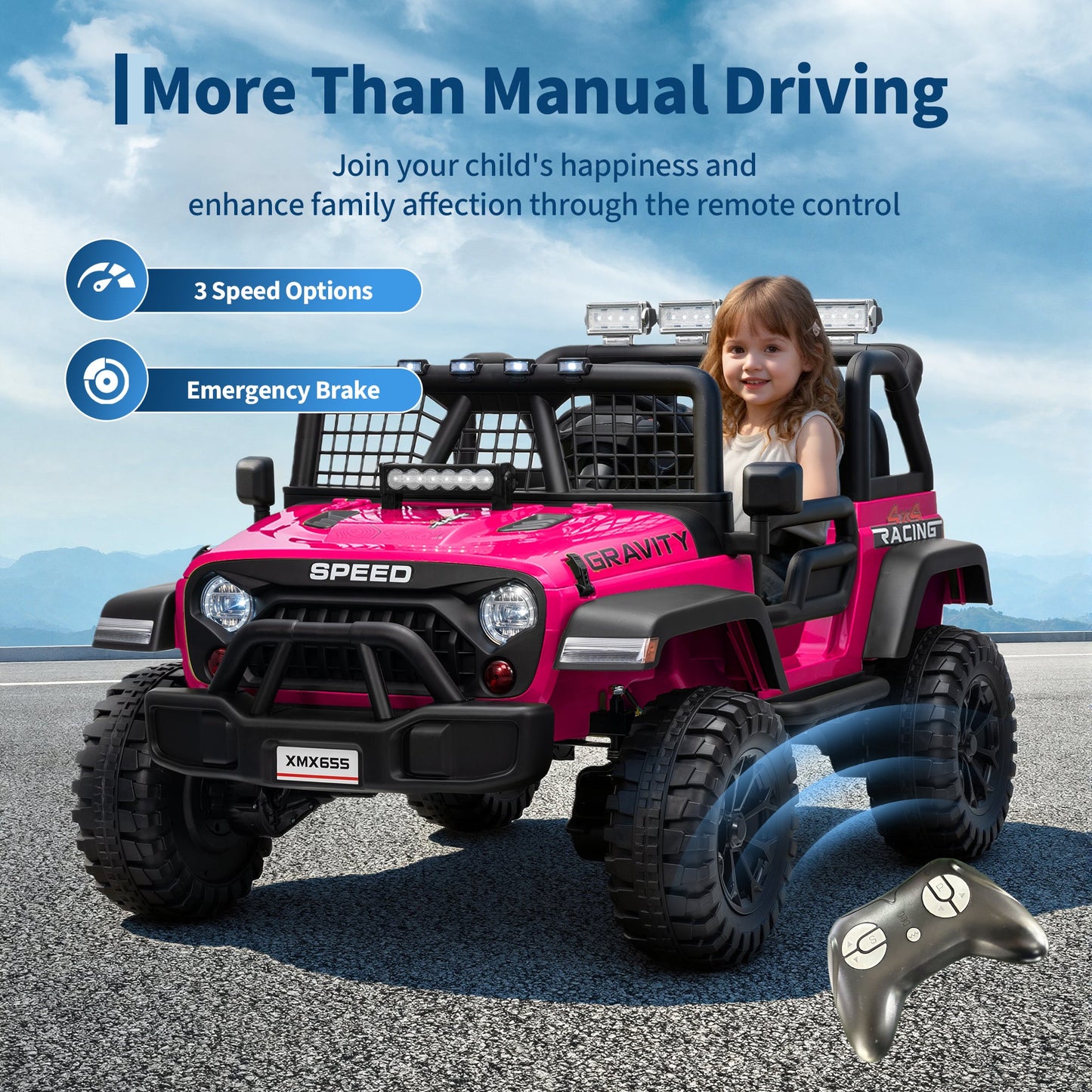 Garvee Ride - P Series: 2 Seater Ride On Car for Kids, 24V Electric Truck with Parent Remote Control, Spring Suspension, 2 Speeds, LED Headlight & Music Player, Kids Electric Vehicle for Aged 3-8 Years