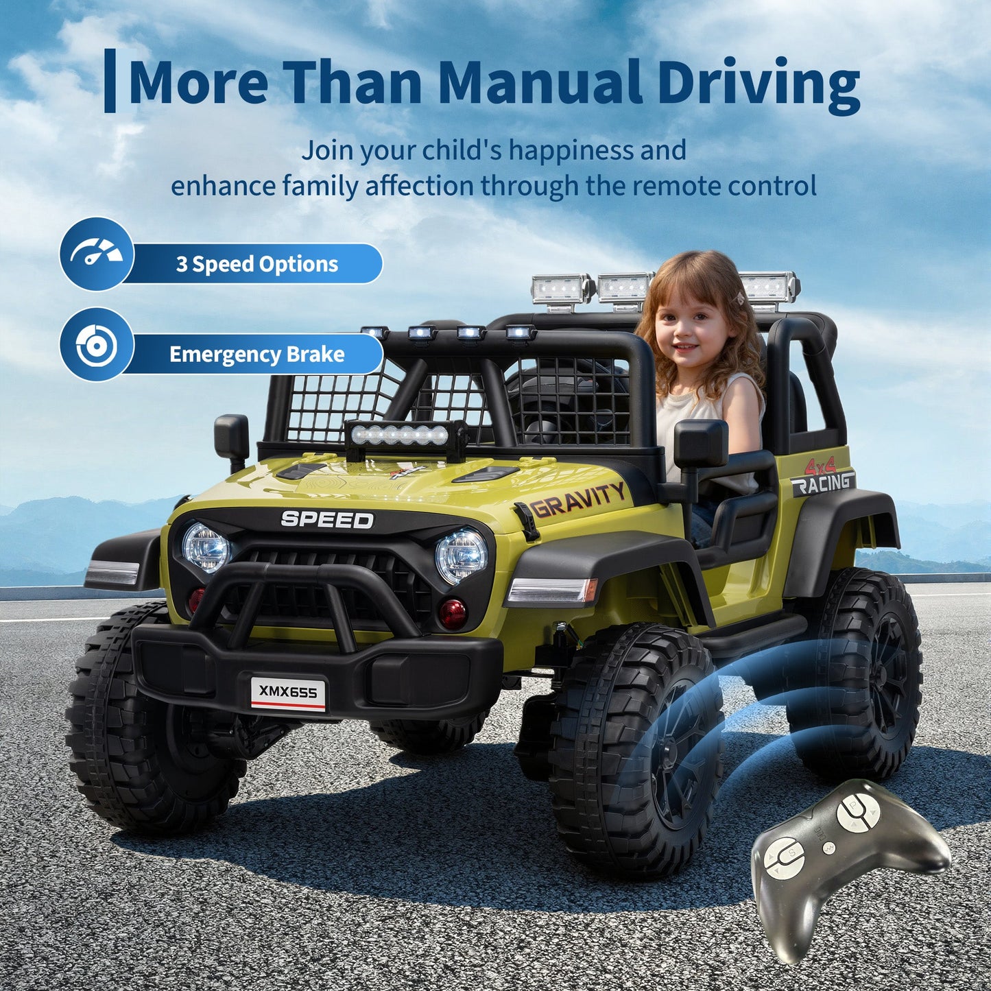 Garvee Ride - P Series: 2 Seater Ride On Car for Kids, 24V Electric Truck with Parent Remote Control, Spring Suspension, 2 Speeds, LED Headlight & Music Player, Kids Electric Vehicle for Aged 3-8 Years