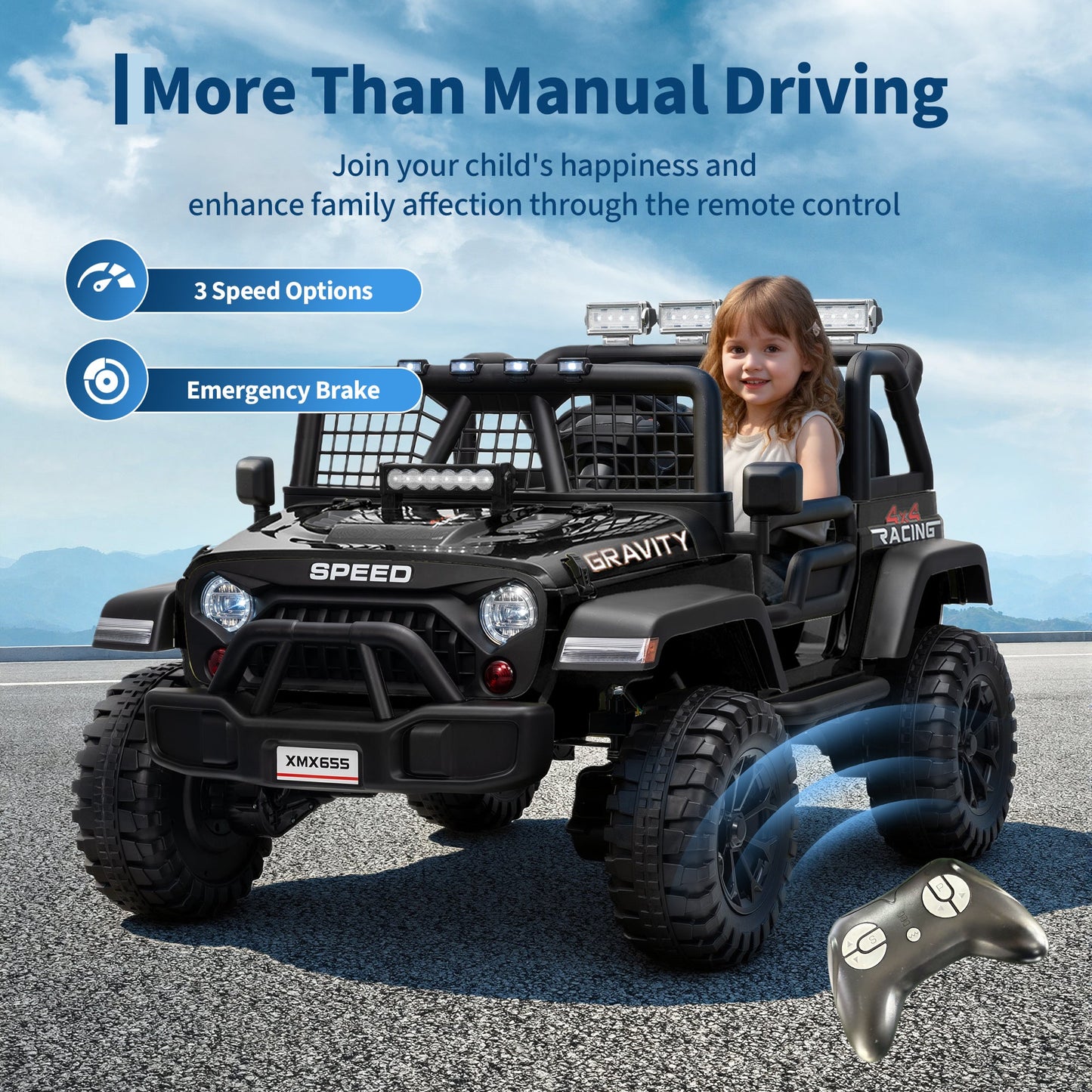Garvee Ride - P Series: 2 Seater Ride On Car for Kids, 24V Electric Truck with Parent Remote Control, Spring Suspension, 2 Speeds, LED Headlight & Music Player, Kids Electric Vehicle for Aged 3-8 Years