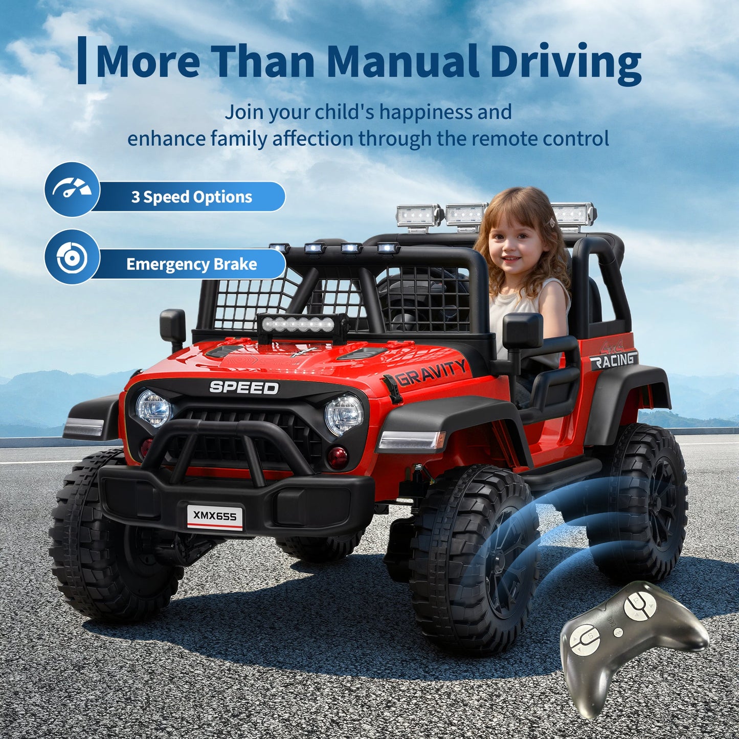 Garvee Ride - P Series: 2 Seater Ride On Car for Kids, 24V Electric Truck with Parent Remote Control, Spring Suspension, 2 Speeds, LED Headlight & Music Player, Kids Electric Vehicle for Aged 3-8 Years