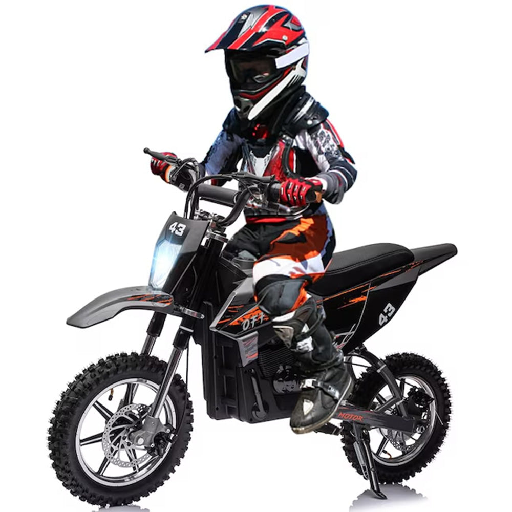 Garvee Ride - T Series: 36V Kids Electric Dirt Bike, 350W/15.5MPH Brushless Motor, LED, Comfortable Leather Seat, 175lbs Max Load Capacity- Black