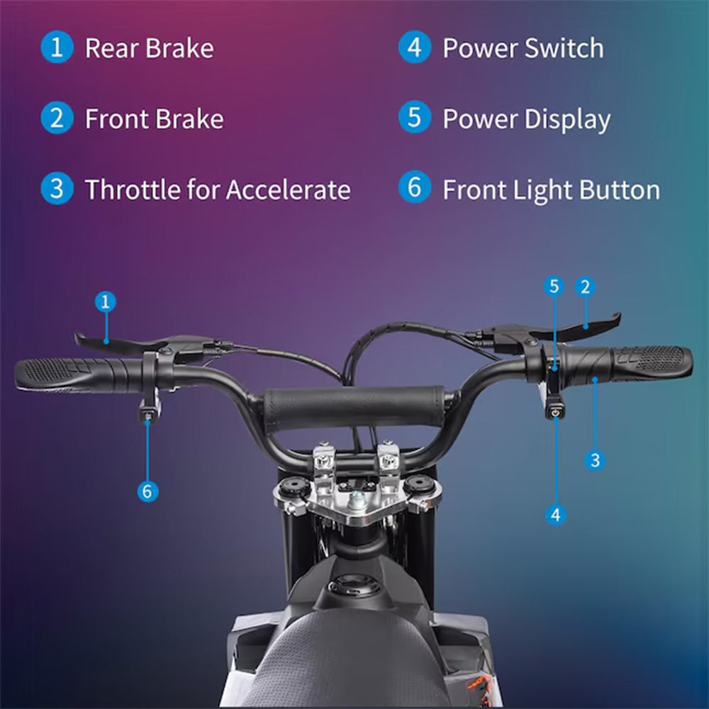 Garvee Ride - T Series: 36V Kids Electric Dirt Bike, 350W/15.5MPH Brushless Motor, LED, Comfortable Leather Seat, 175lbs Max Load Capacity- Black