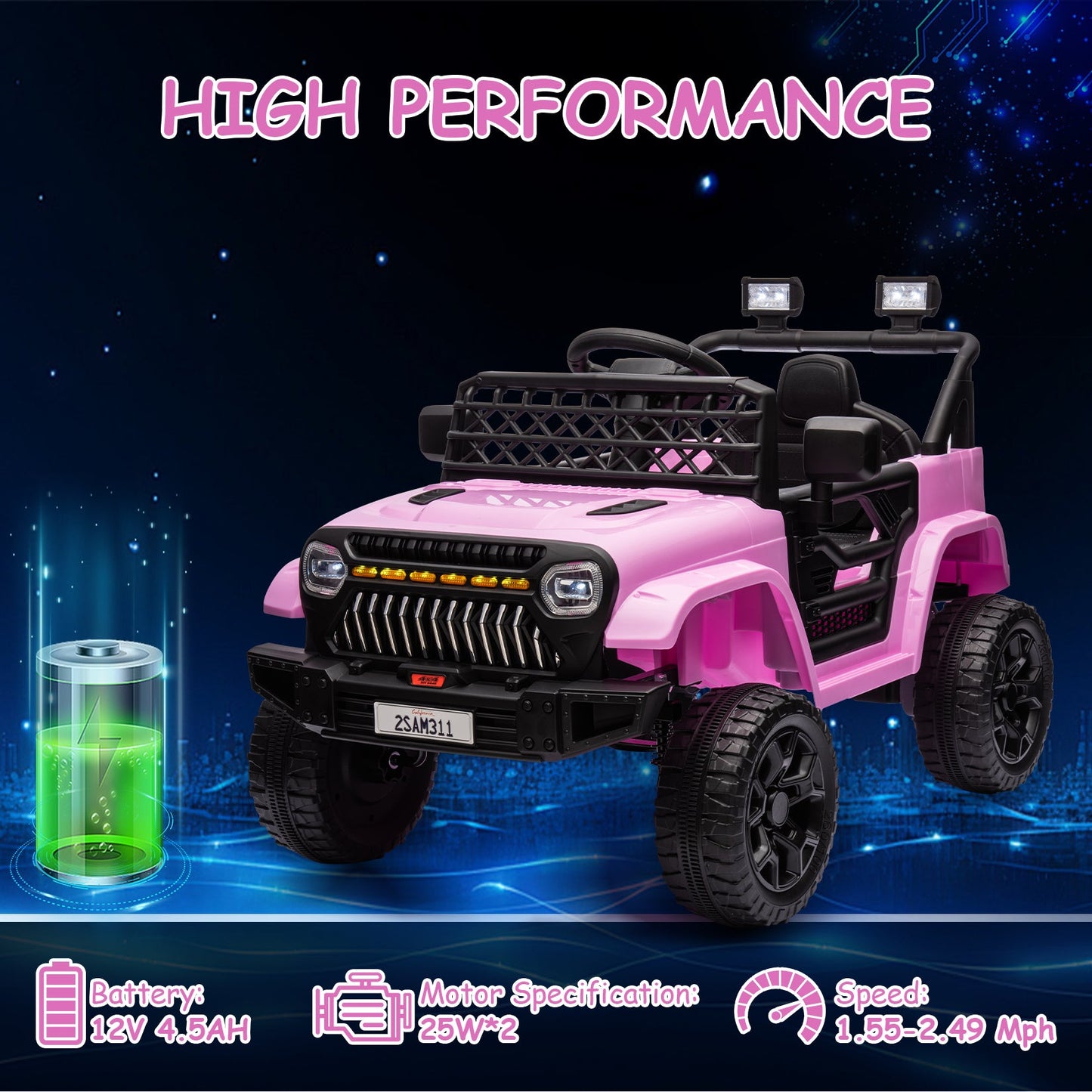Garvee Ride - P Series: 12V Kids Ride On Truck for Toddles age 3+,with 2.4G Remote Control, Spring Suspension, Battery Display, LED Lights, Music, Battery Powered Ride on Car - Pink