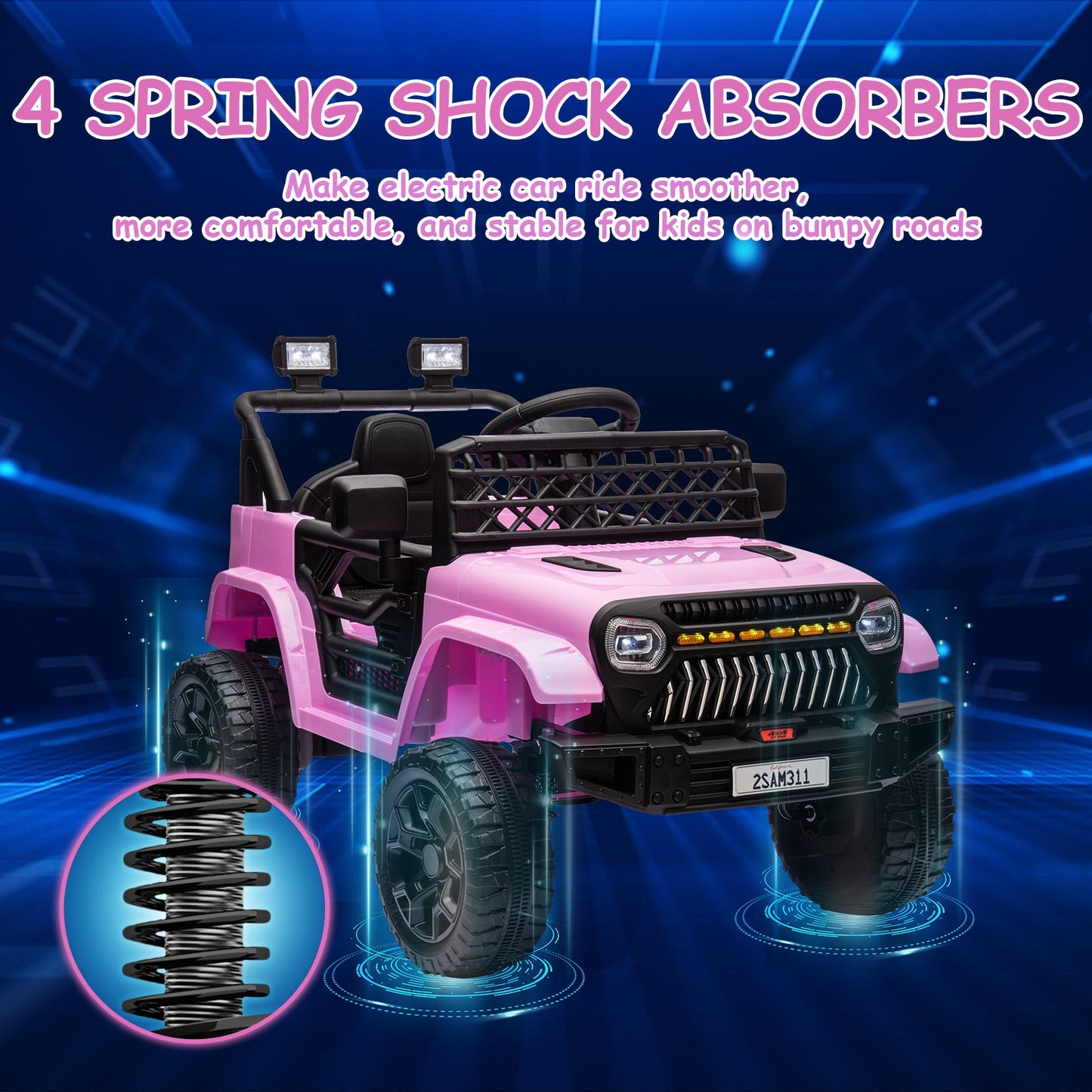 Garvee Ride - P Series: 12V Kids Ride On Truck for Toddles age 3+,with 2.4G Remote Control, Spring Suspension, Battery Display, LED Lights, Music, Battery Powered Ride on Car - Pink
