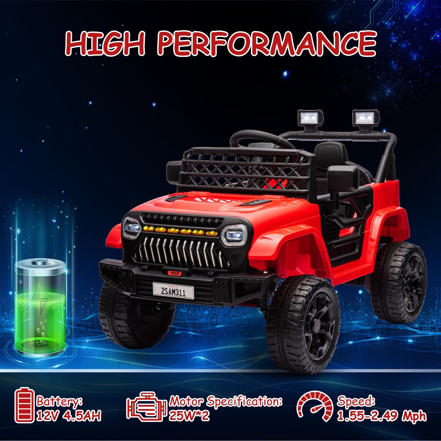Garvee Ride - P Series: 12V Kids Ride On Truck for Toddles age 3+,with 2.4G Remote Control, Spring Suspension, Battery Display, LED Lights, Music, Battery Powered Ride on Car - Red