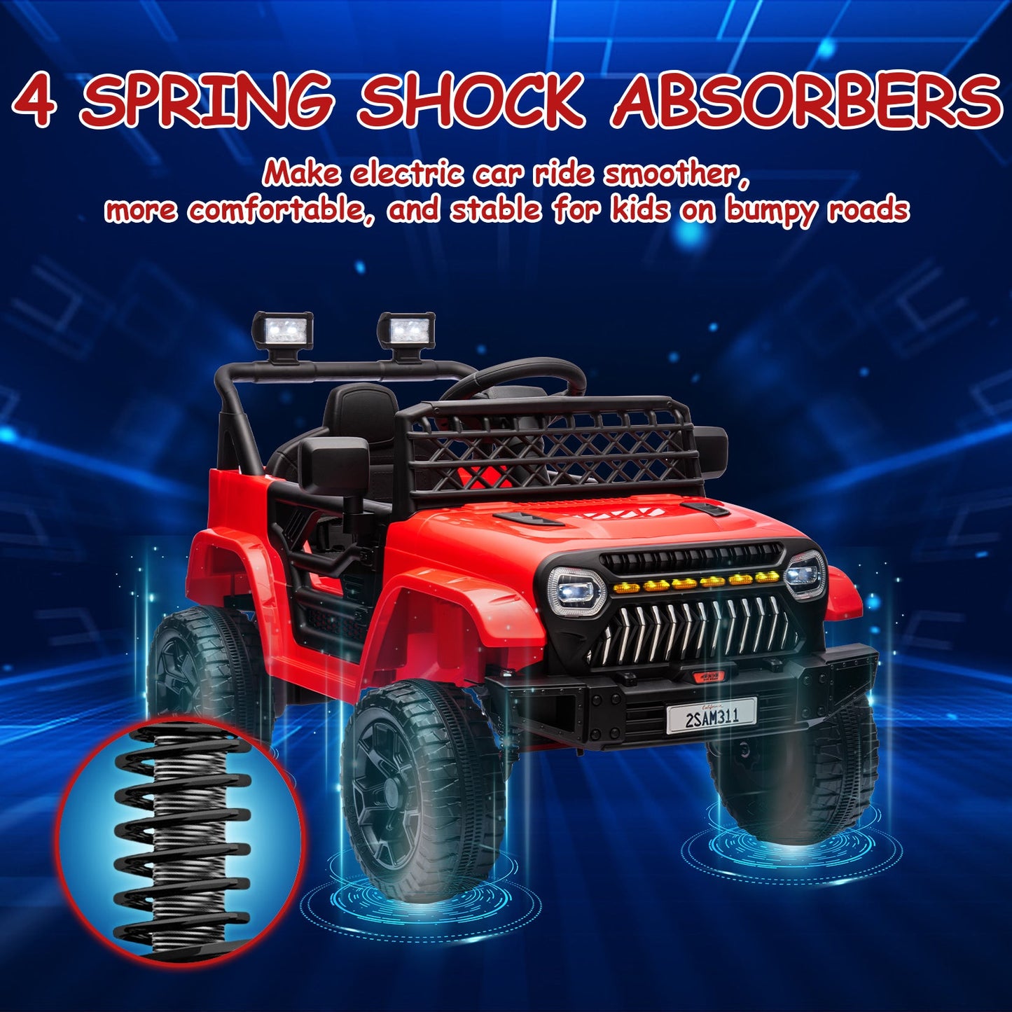Garvee Ride - P Series: 12V Kids Ride On Truck for Toddles age 3+,with 2.4G Remote Control, Spring Suspension, Battery Display, LED Lights, Music, Battery Powered Ride on Car - Red