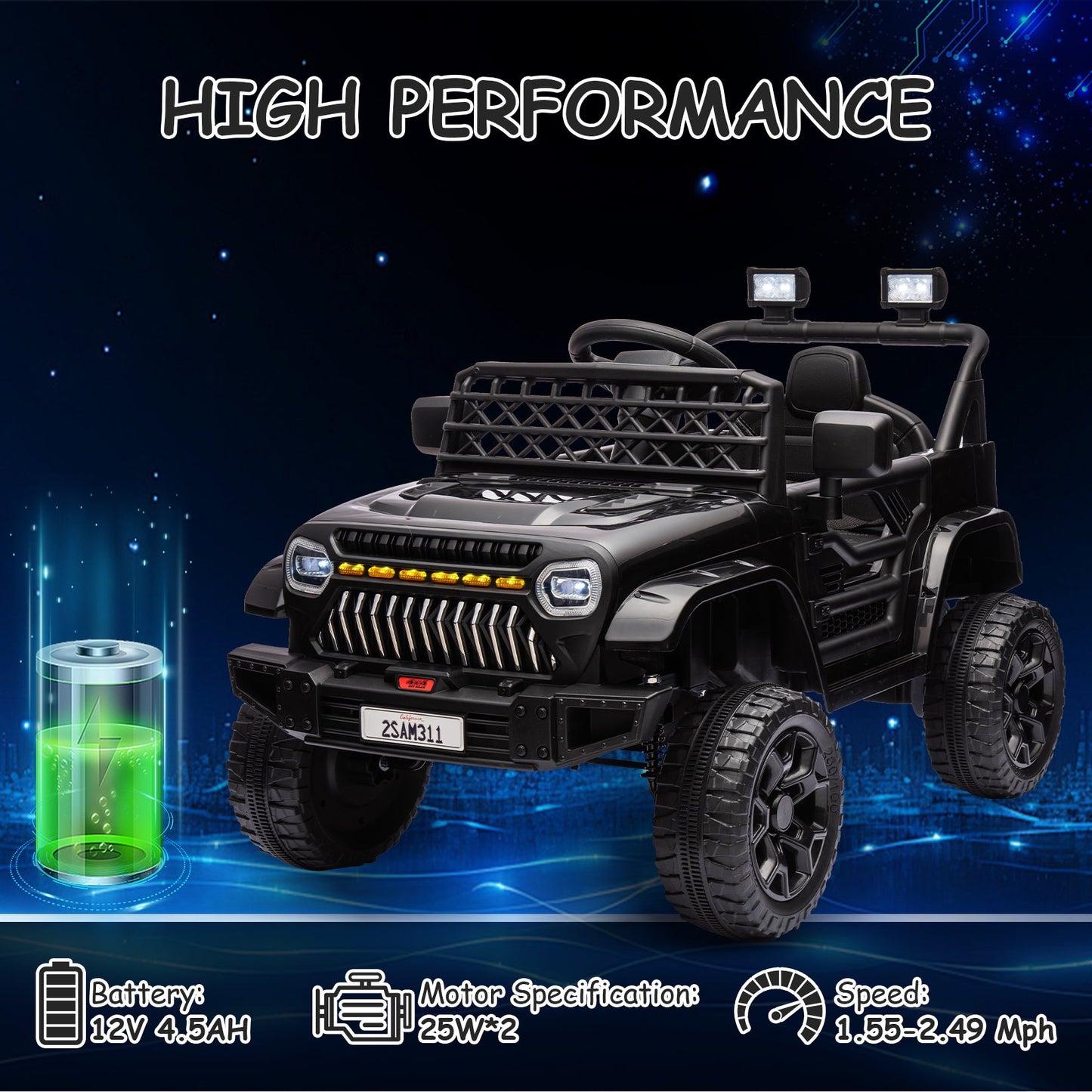 Garvee Ride - P Series: 12V Kids Ride On Truck for Toddles age 3+,with 2.4G Remote Control, Spring Suspension, Battery Display, LED Lights, Music, Battery Powered Ride on Car - Black