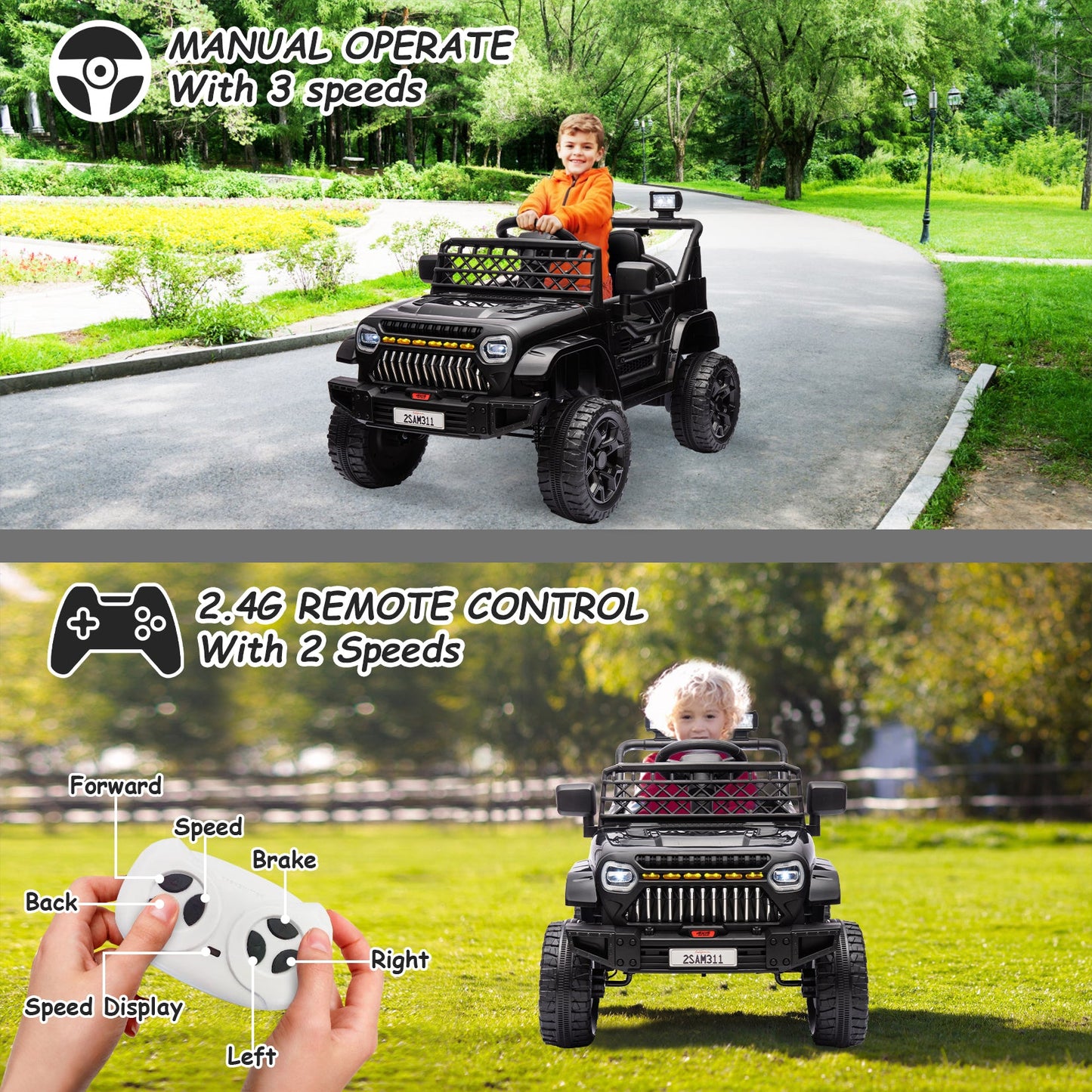 Garvee Ride - P Series: 12V Kids Ride On Truck for Toddles age 3+,with 2.4G Remote Control, Spring Suspension, Battery Display, LED Lights, Music, Battery Powered Ride on Car - Black