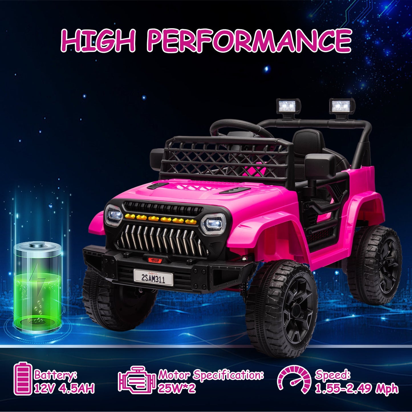Garvee Ride - P Series: 12V Kids Ride On Truck for Toddles age 3+,with 2.4G Remote Control, Spring Suspension, Battery Display, LED Lights, Music, Battery Powered Ride on Car - Rose Red