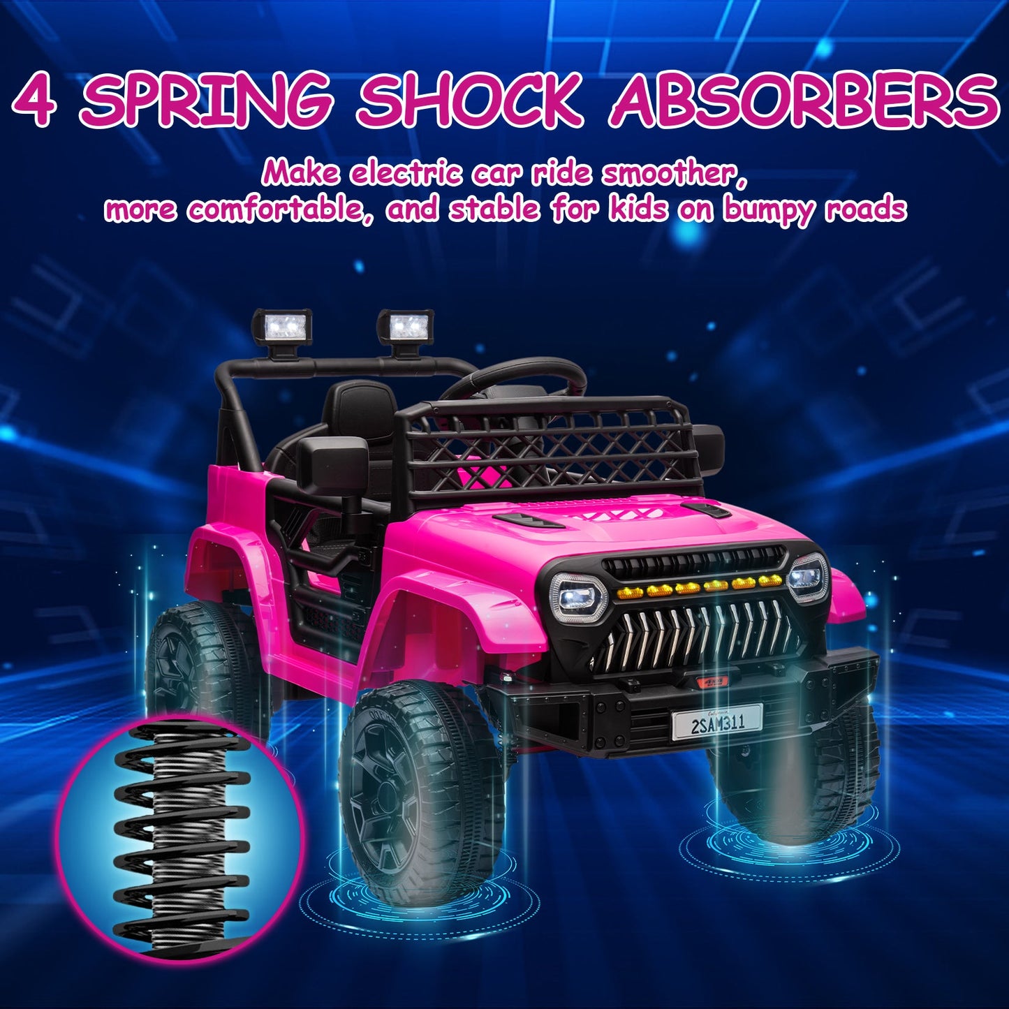 Garvee Ride - P Series: 12V Kids Ride On Truck for Toddles age 3+,with 2.4G Remote Control, Spring Suspension, Battery Display, LED Lights, Music, Battery Powered Ride on Car - Rose Red