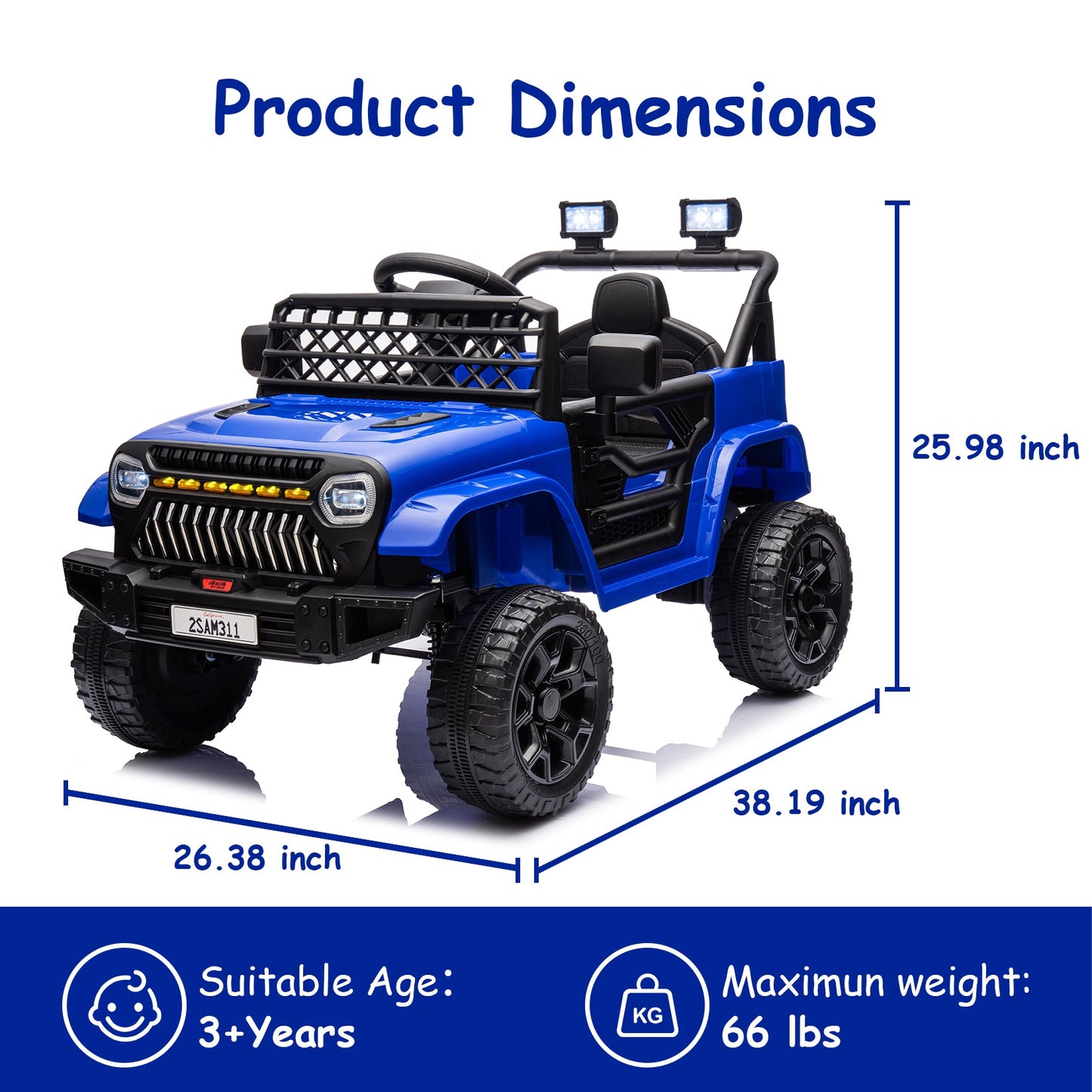 Garvee Ride - P Series: 12V Kids Ride On Truck for Toddles age 3+,with 2.4G Remote Control, Spring Suspension, Battery Display, LED Lights, Music, Battery Powered Ride on Car - Dark Blue