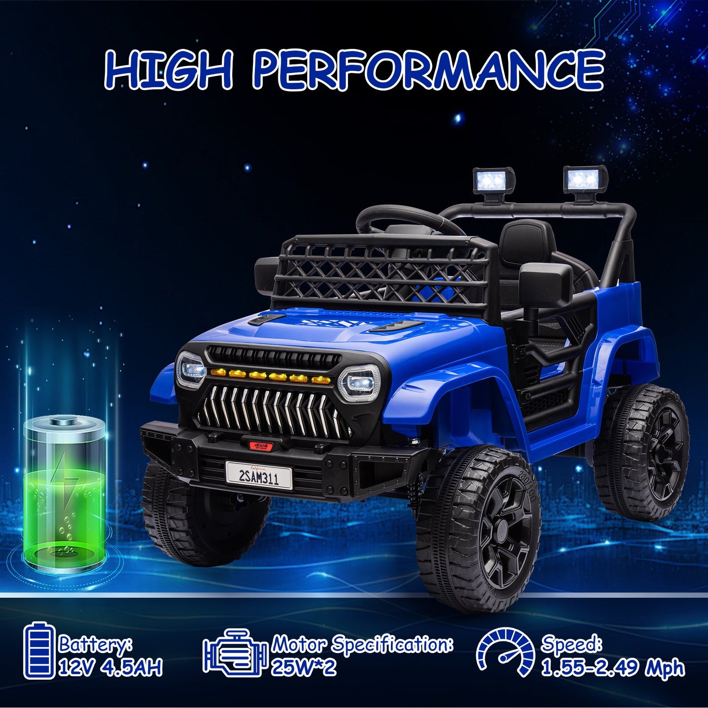 Garvee Ride - P Series: 12V Kids Ride On Truck for Toddles age 3+,with 2.4G Remote Control, Spring Suspension, Battery Display, LED Lights, Music, Battery Powered Ride on Car - Dark Blue